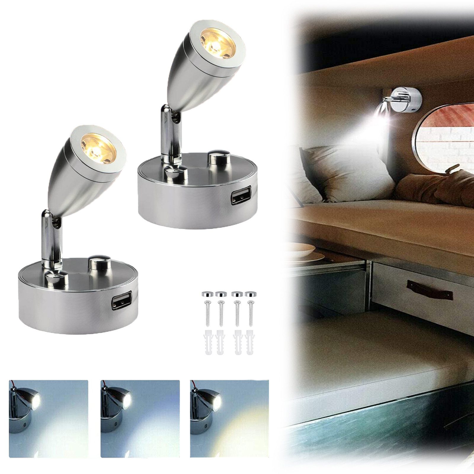 LED Wandstrahler 12-24V LED Spot Leselicht Ein/Aus- Schalter Leselampe Berührung Dimmen