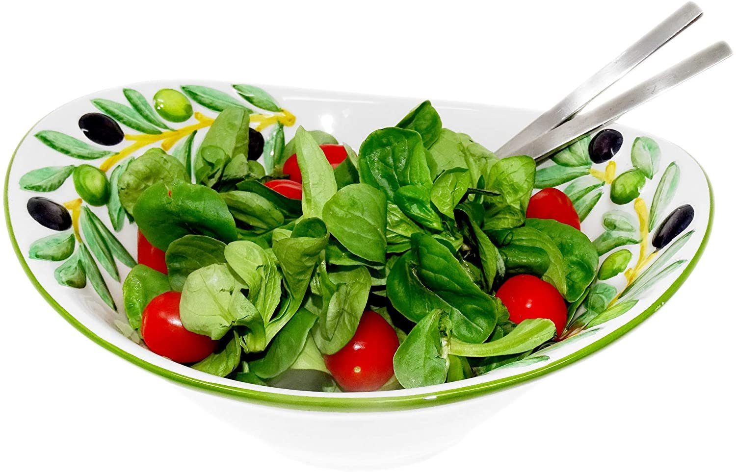 Lashuma Salatschüssel Olive, Keramik, (1-tlg), Ovale Suppenschale mit Oliven Relief Dekor 20x17 cm