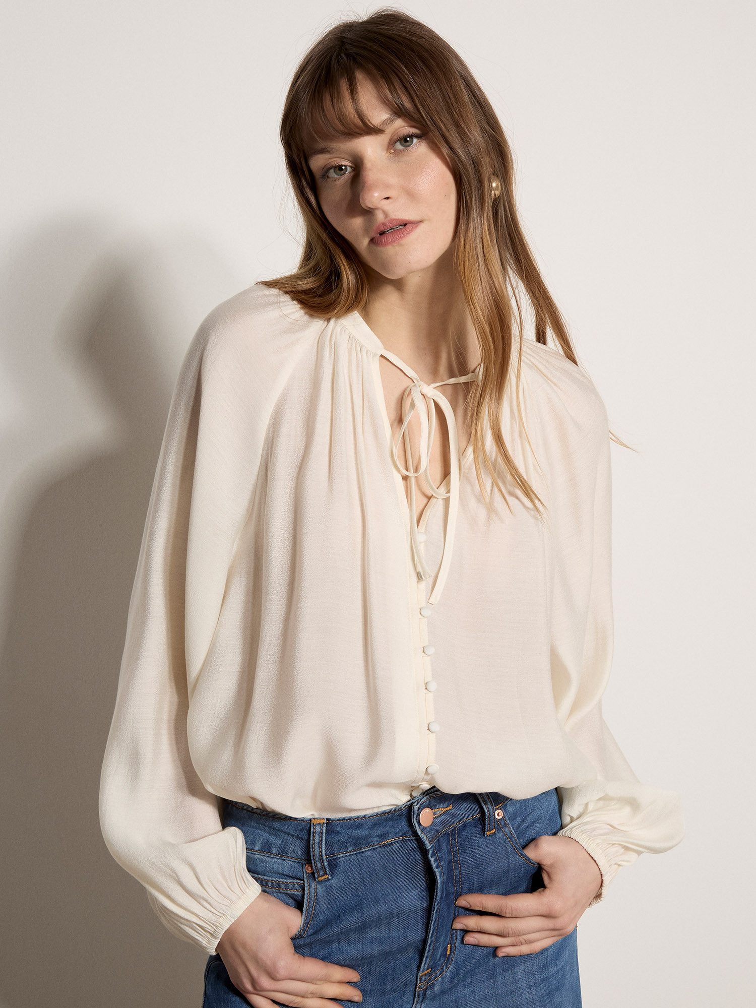 Shirtbluse Leichte Bluse mit Ballonärmeln