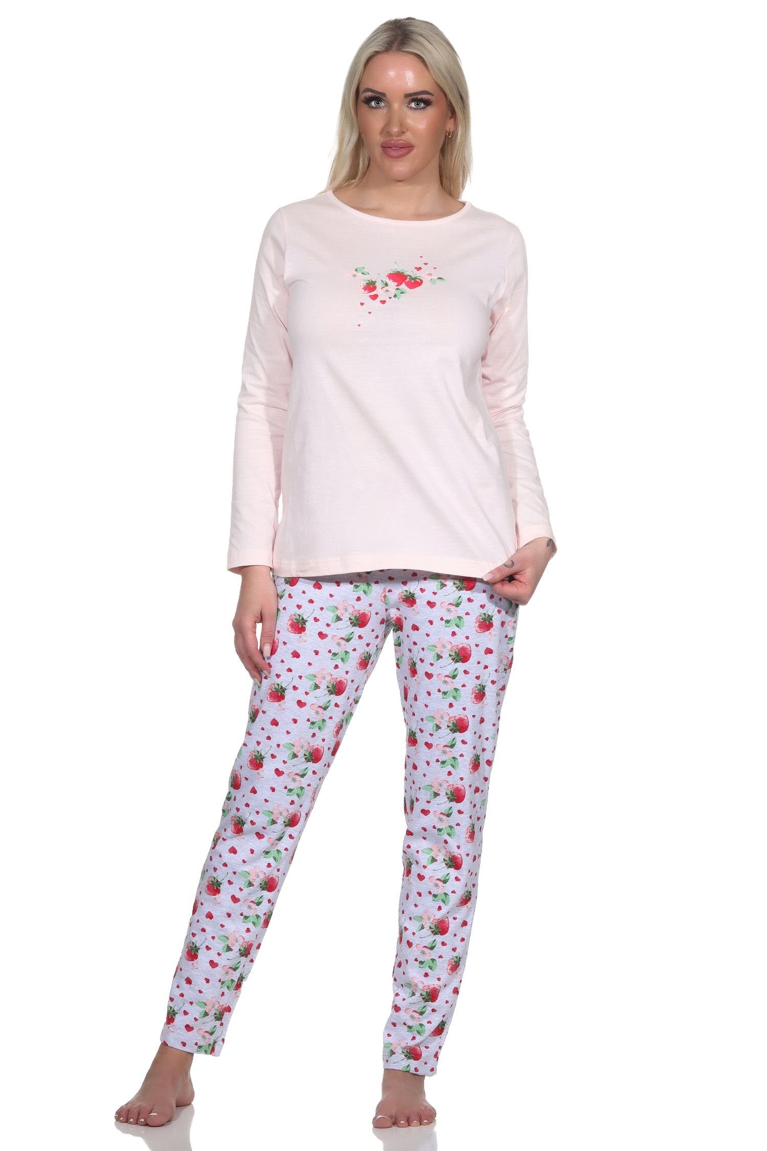 Erdbeeren Motiv Damen Pyjama Pyjama Normann langarm als Süsser mit Schlafanzug rosa