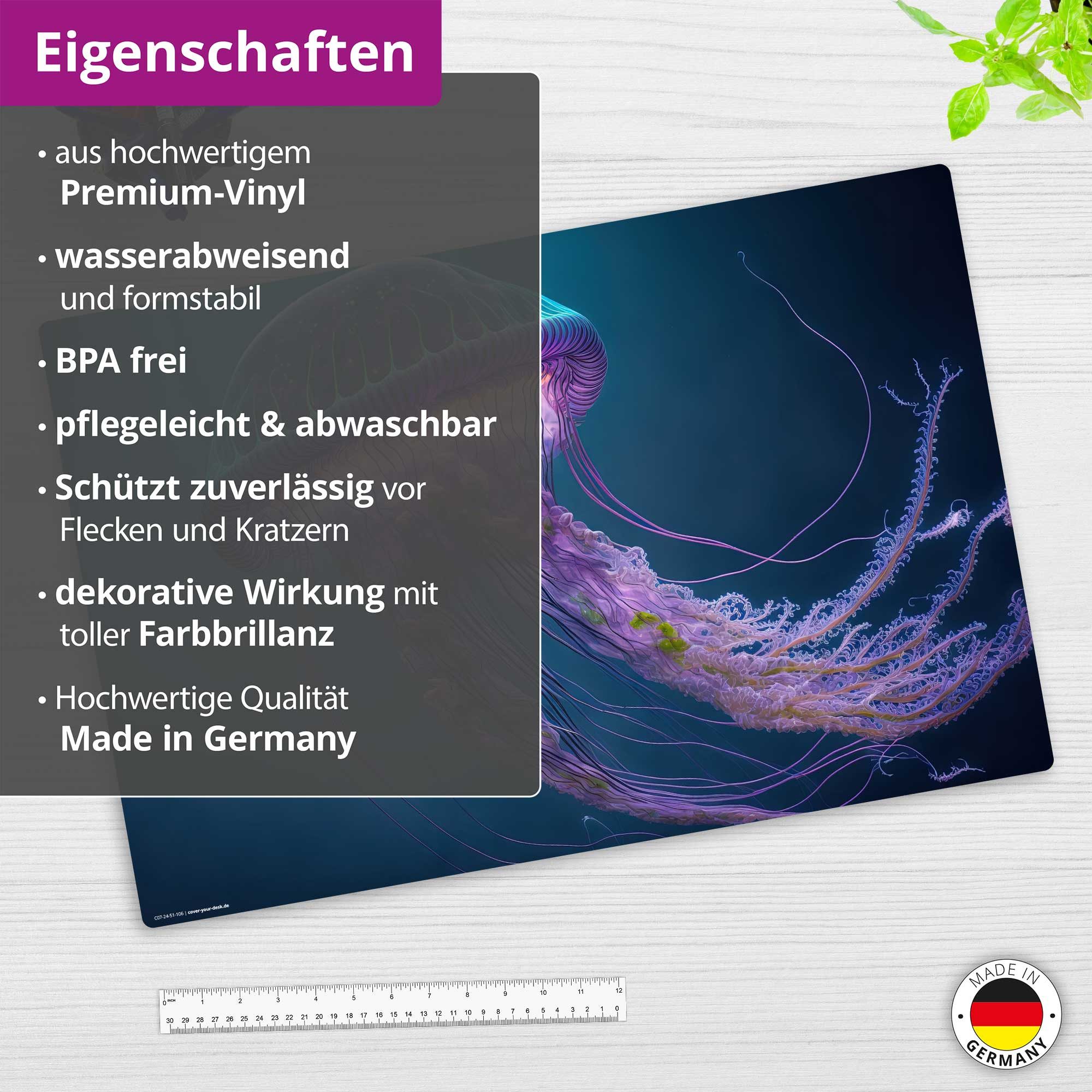 cover-your-desk.de Schreibtischunterlage abwaschbar - Leuchtende Qualle premium Vinyl - Made in Germany, (1 tlg) – Bild 4 von 5