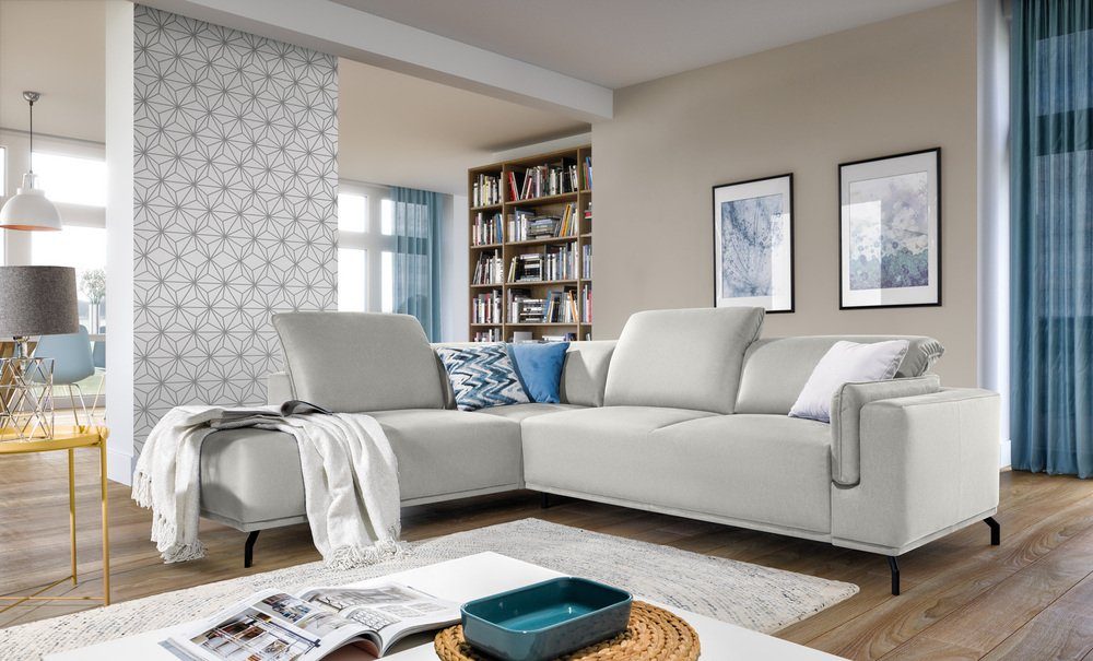 Stylefy Ecksofa Ballenger, L-Form, Eckcouch, mane links oder rechts bestellbar, frei im Raum stellbar, mit Bettfunktion und Bettkasten, Modern Design, inklusive Kopfteilverstellung