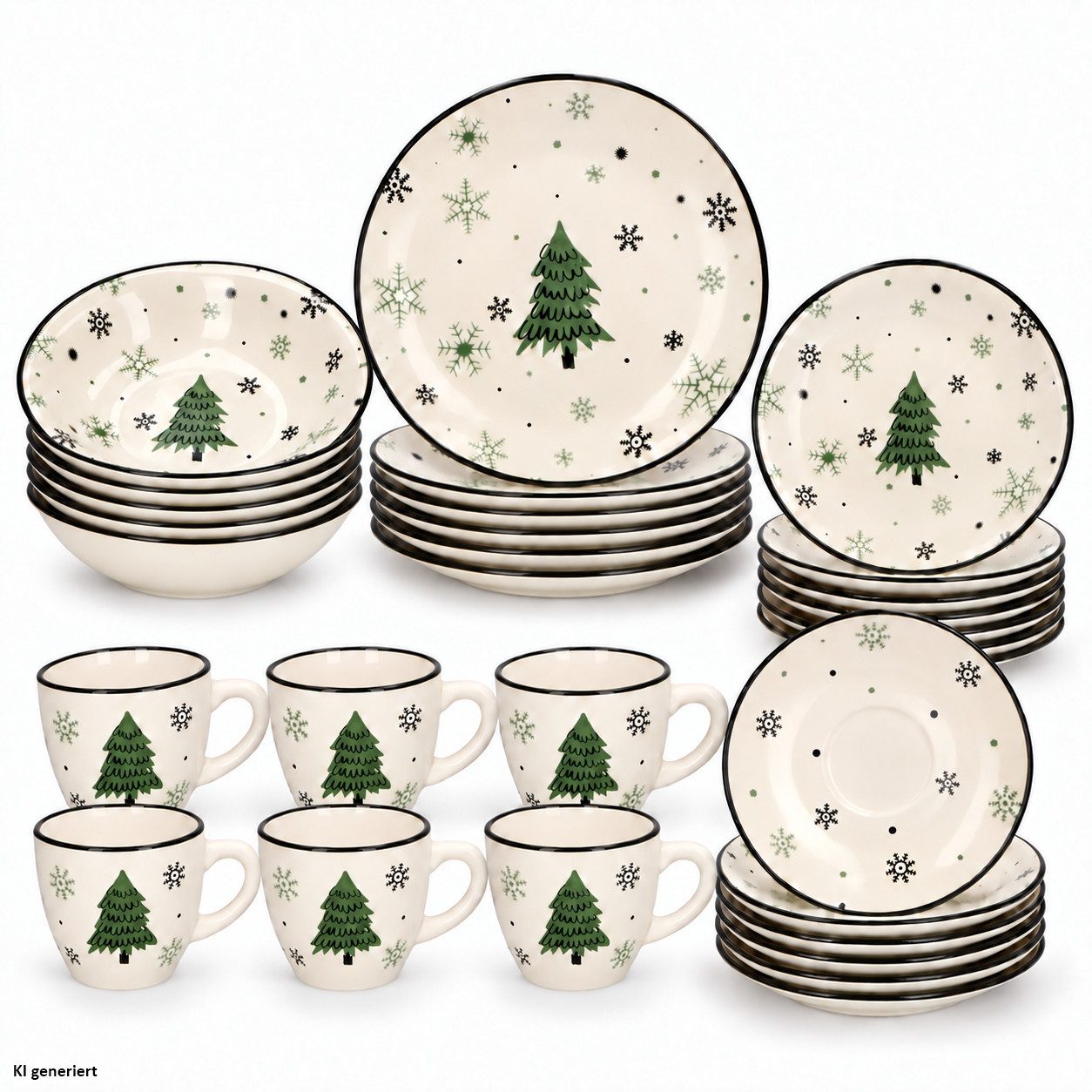 MamboCat Kombiservice 30tlg Kombiservice Weihnachtsbaum Steingut 6 Pers Weihnachtsgeschirr, Steingut