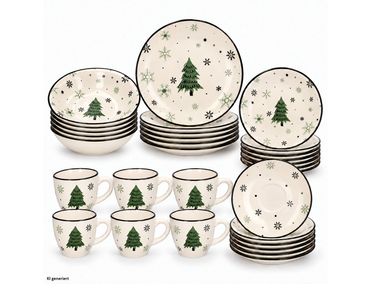 MamboCat Kombiservice 30tlg Kombiservice Weihnachtsbaum Steingut 6 Pers Weihnachtsgeschirr, Steingut