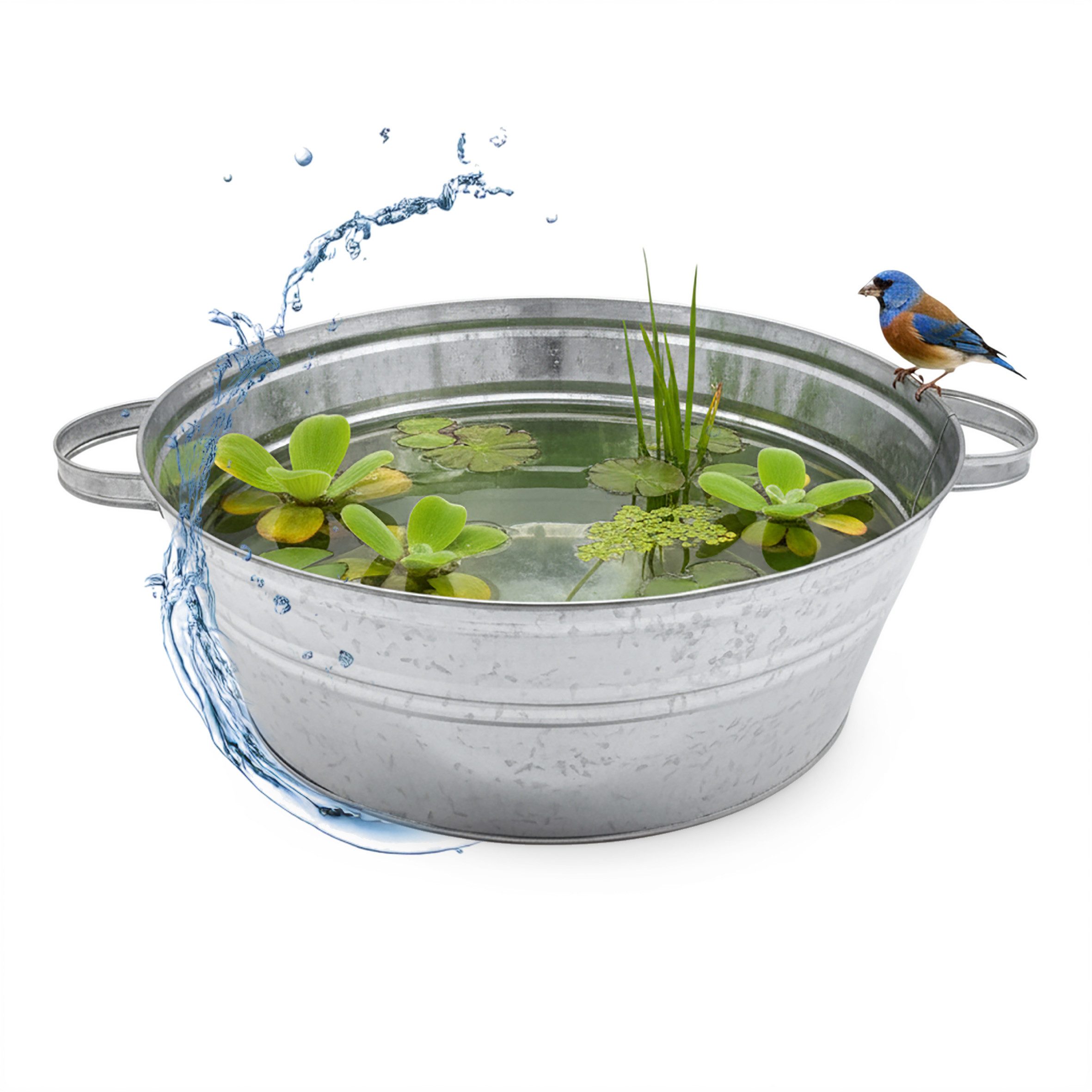 Spetebo Pflanzschale Metallwanne verzinkt mit Griffen (silber, 1 St., Ø 40 cm), Metall Gartenteich Wanne silber verzinkt