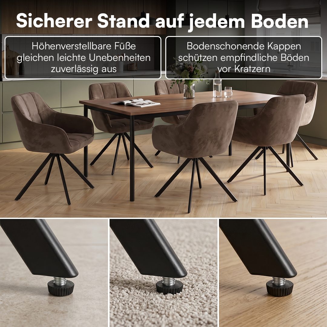 skølm Esszimmerstuhl Sköll Drehstuhl mit Samt-Bezug (6er Set, dunkelbraun, bis 150 kg), Küchenstuhl, höhenverstellbar & drehbar, verfügbar als 2er/4er Set – Bild 4 von 5