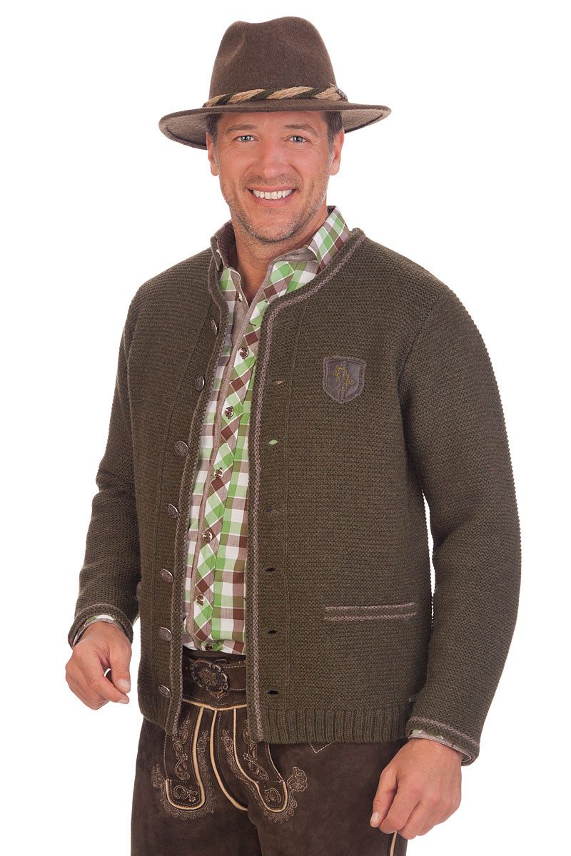 Spieth & Wensky Trachtenstrickjacke Trachten Strickjacke Herren - KALTBACH - moos