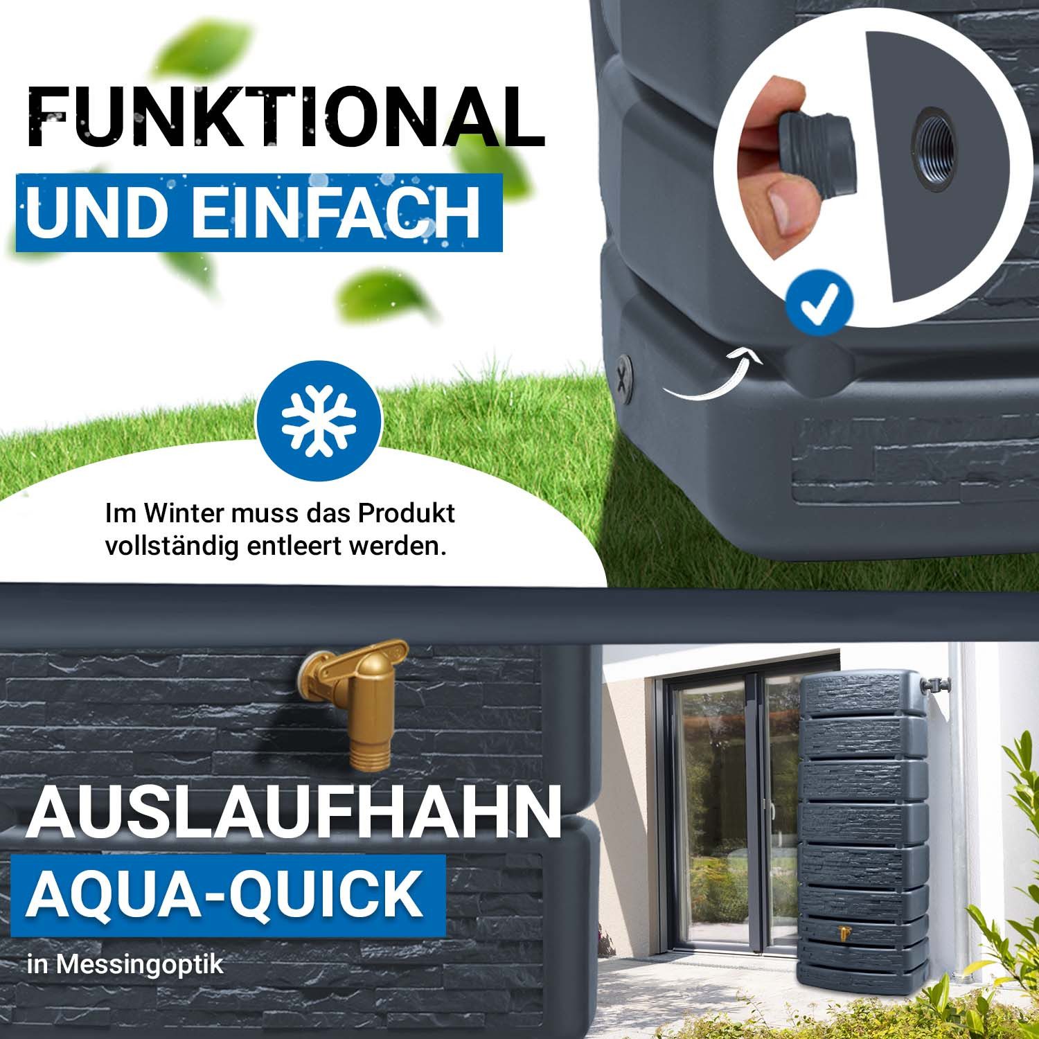 4rain Regentonne SLIM STONE DECOR Wandtank 500 Liter graphite grey, 500 l – Bild 5 von 5