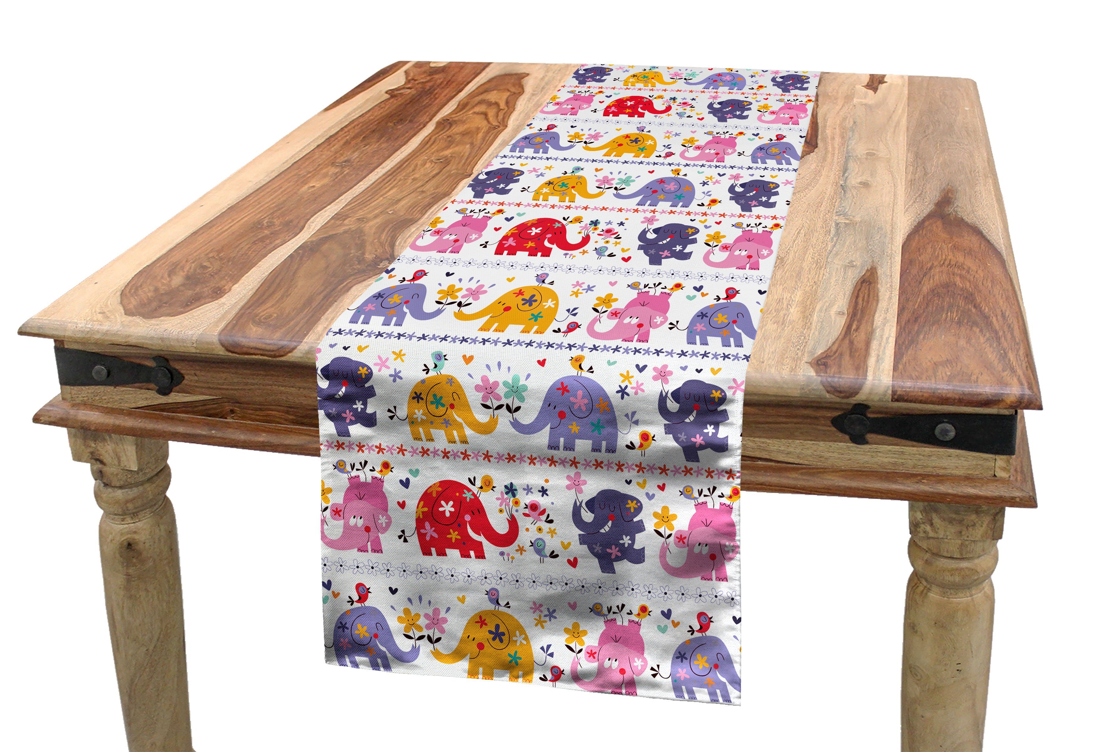 Tischläufer Rechteckiger Tanzen Elefanten Dekorativer Küche Abakuhaus Tischläufer, Floral Elefant Esszimmer