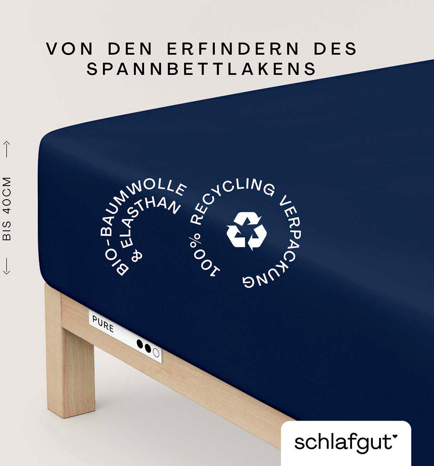 Schlafgut Spannbettlaken PURE BOXSPRING Bio-Baumwolle mit Elasthan, 170 g/m², Bettlaken, Jersey-Elasthan, Gummizug: rundum, (1 Stück), PREMIUM Boxspringbett Laken bis 40 cm Höhe, dehnbar blickdicht, straff