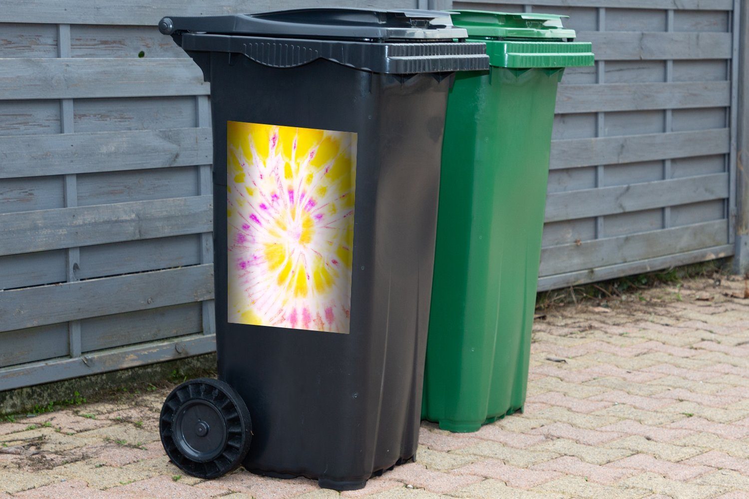 Container, - (1 Krawattenfärbung - Sticker, Sommer St), Wandsticker Mülleimer-aufkleber, Mülltonne, MuchoWow Abfalbehälter Lila
