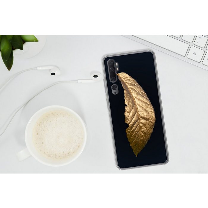 MuchoWow Handyhülle Blätter - Luxus - Gold - Schwarz - Natur Phone Case Handyhülle Xiaomi Mi Note 10 Silikon Schutzhülle