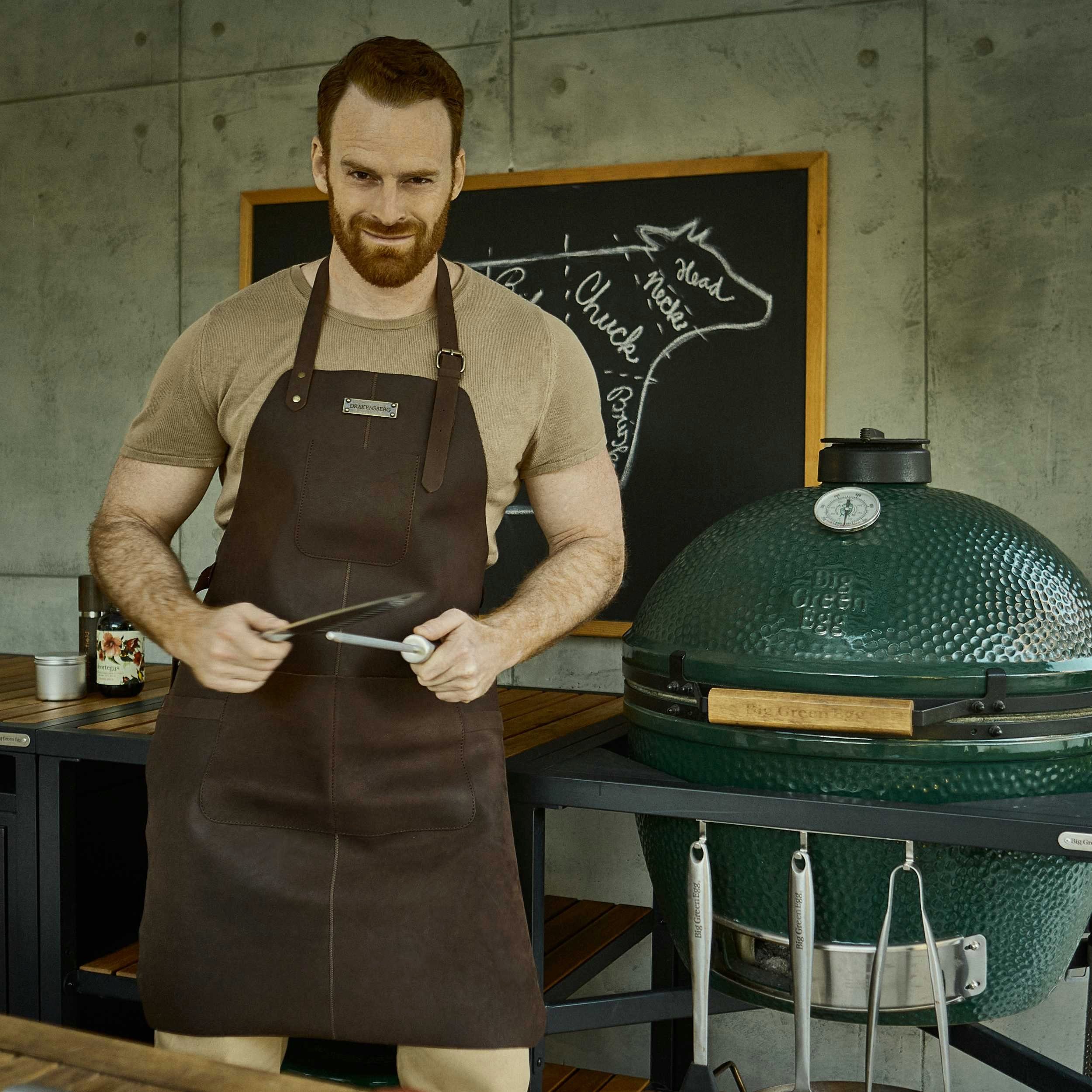 DRAKENSBERG Grillschürze Herren »Bob« Kaffee-Braun, Premium Leder Koch- und Grillschürze für Männer, strapazierfähig