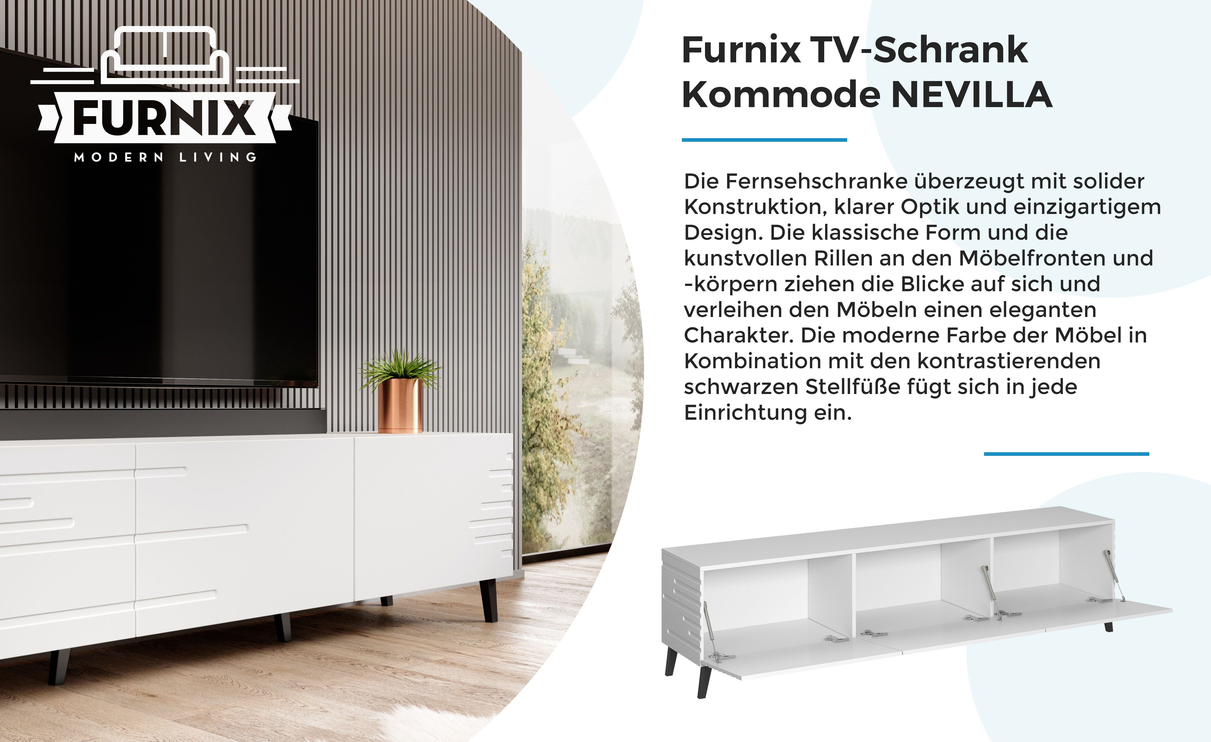 B186 cm T40 Furnix Weiß Fronten NEVILLA Fernsehschrank TV-Schrank Maße: dekorativen gefrästen x H48 mit x