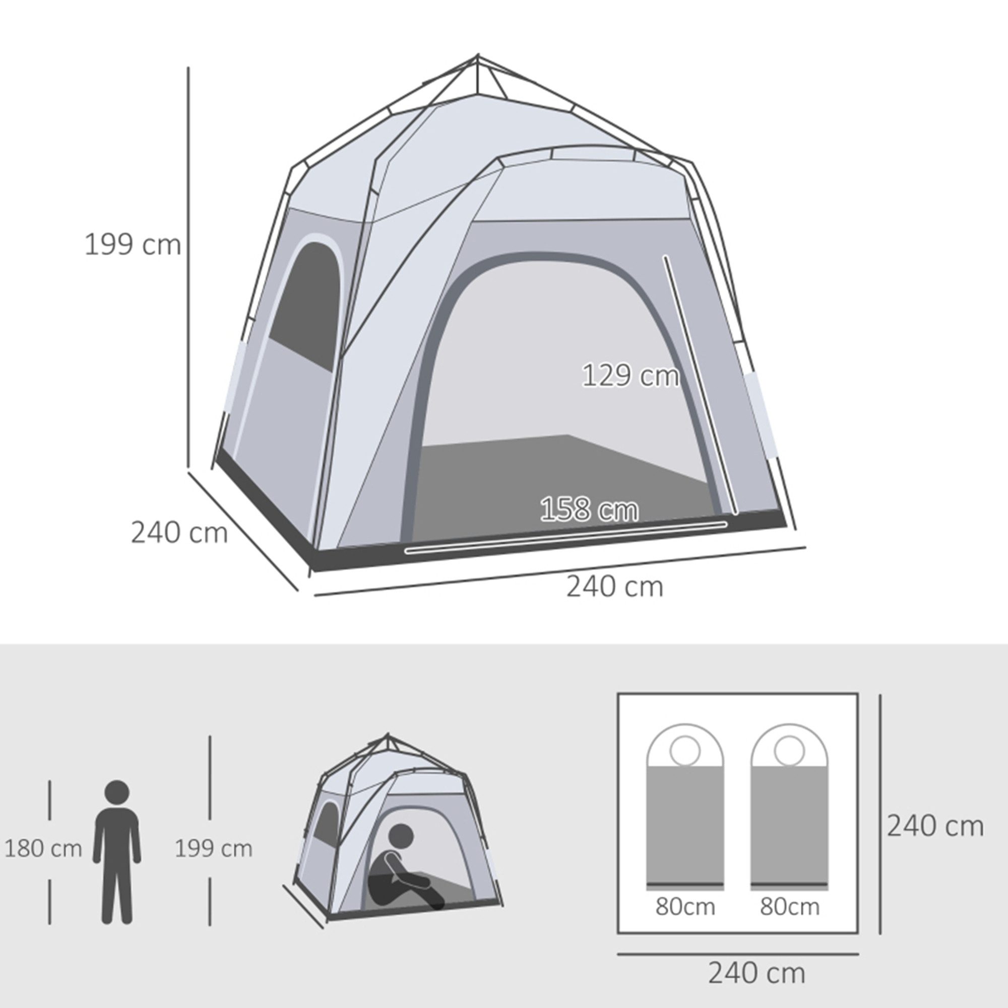 MC Star Kuppelzelt für 4 Personen leicht, stabil wasserdicht UV 50+ Pop Up Campingzelt, (mit Haken Tür Fenster, Bodenplane Familienzelt mit 1000mm Wassersäule Zelt für Camping Reise Trekking Garten)