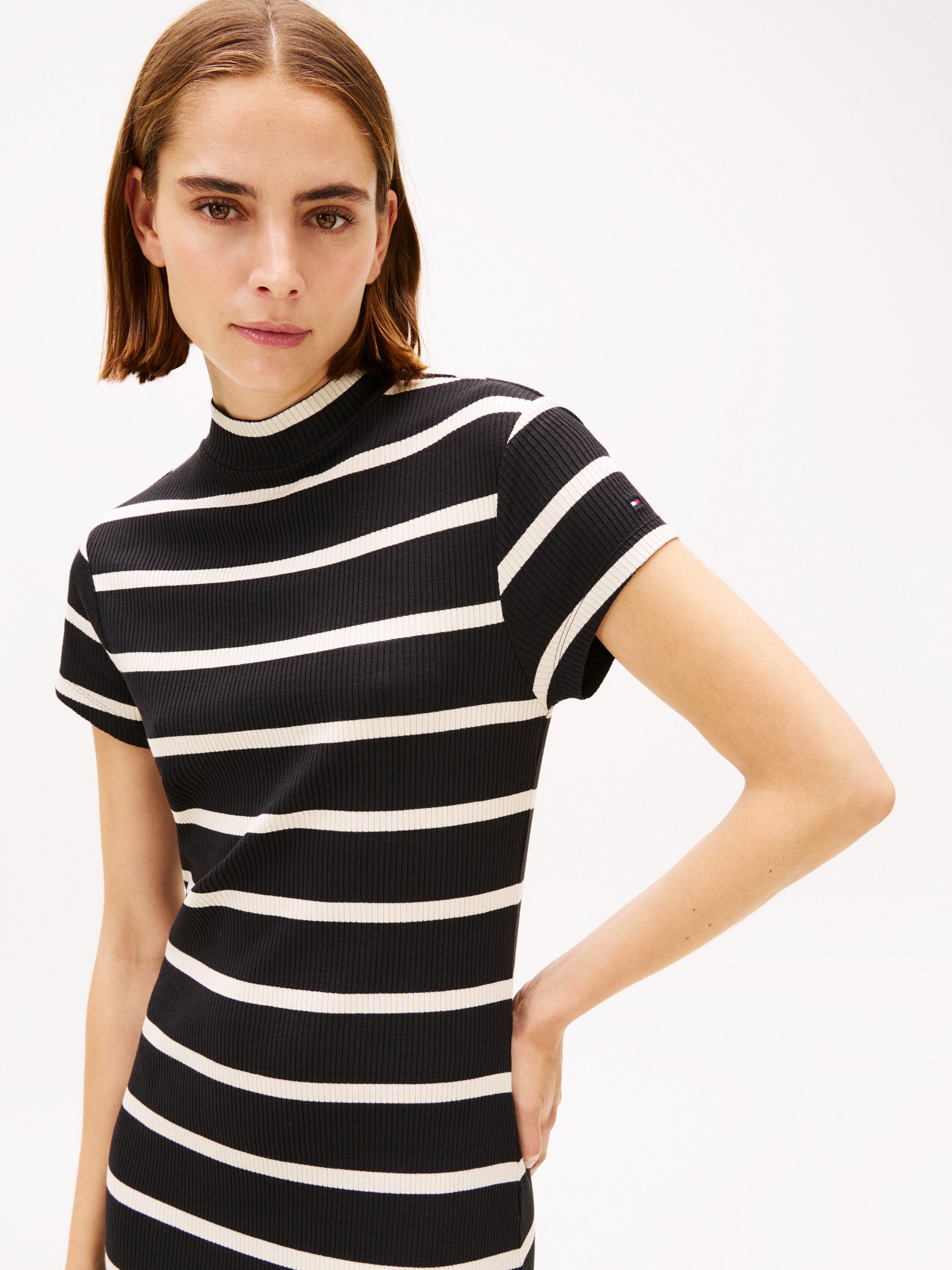 Tommy Hilfiger Jerseykleid SLIM 5X2 RIB MOCK-NK SS DRS in gerippter Struktur