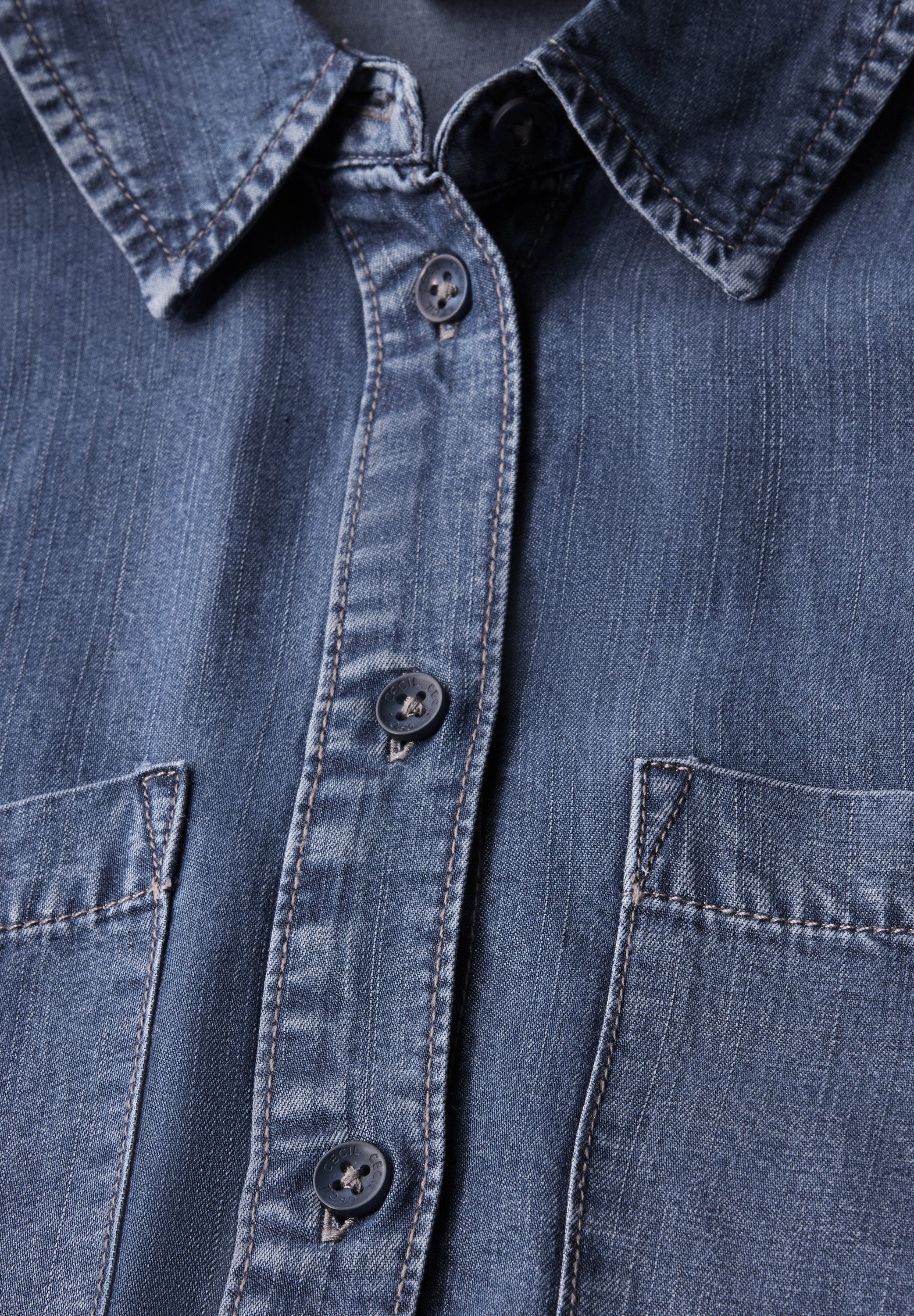 Cecil Jeansbluse, Denim-Look, mit Hemdkragen und durchgehender Knopfleiste günstig online kaufen