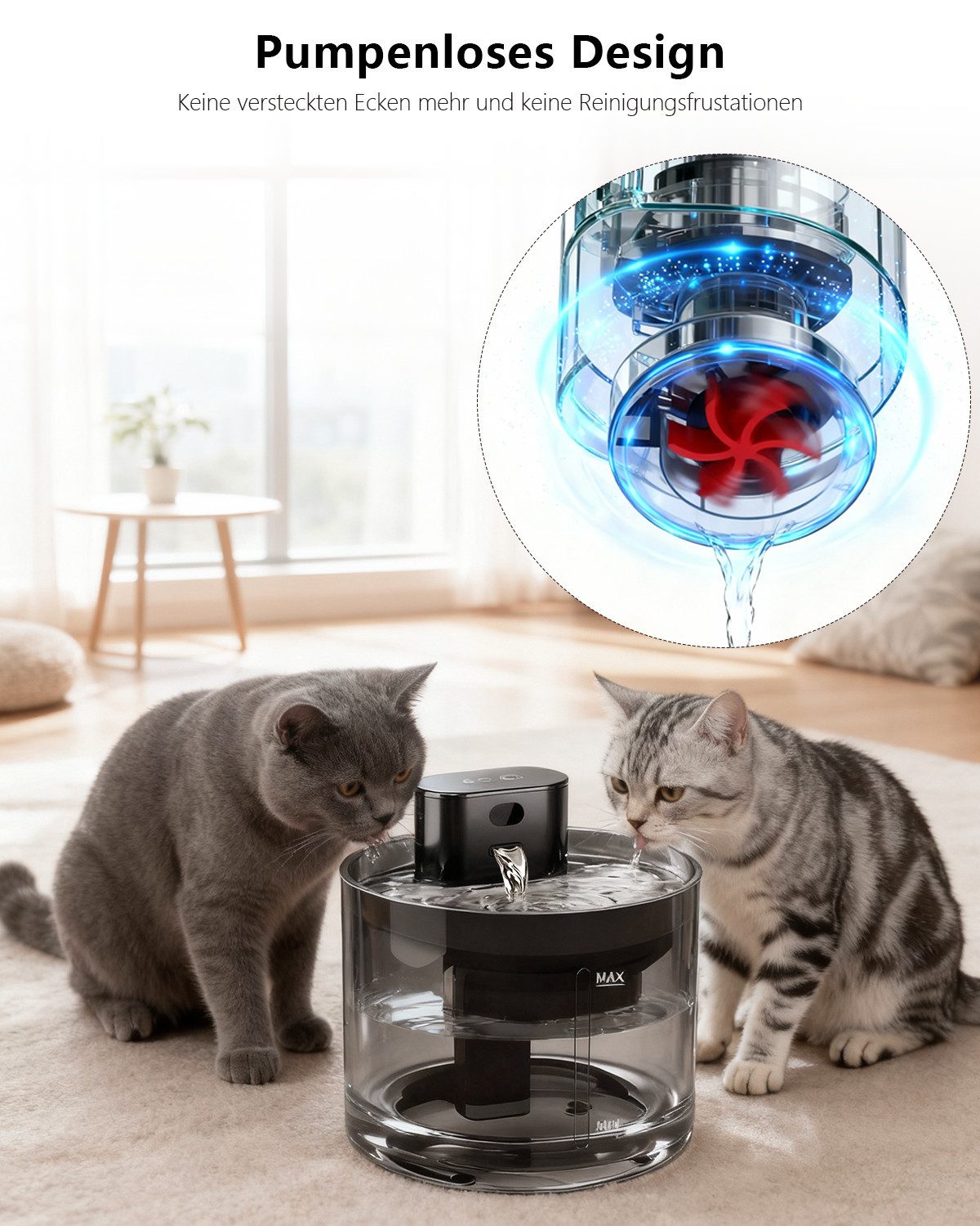 skelo Trinkbrunnen 3.5L Katzenbrunnen Kabellos mit Bewegungsmelder, 5000mAh 3.5 l, Leiser Katzen Trinkbrunnen mit Edelstahl Tablett und Wasserpumpe