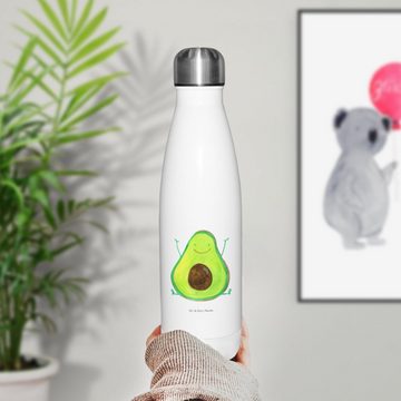 Mr. & Mrs. Panda Thermoflasche Avocado Glücklich - Weiß - Geschenk, Thermos, Frucht, Edelstahl, Vega, Liebevolle Designs