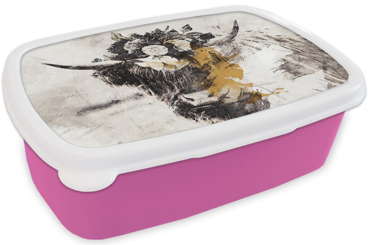 Gold (2-tlg), Weiß Highlander - Mädchen, Kinder, Schottischer - Brotbox Lunchbox für Snackbox, Brotdose Kunststoff rosa MuchoWow Erwachsene, - Farbe, Kunststoff,