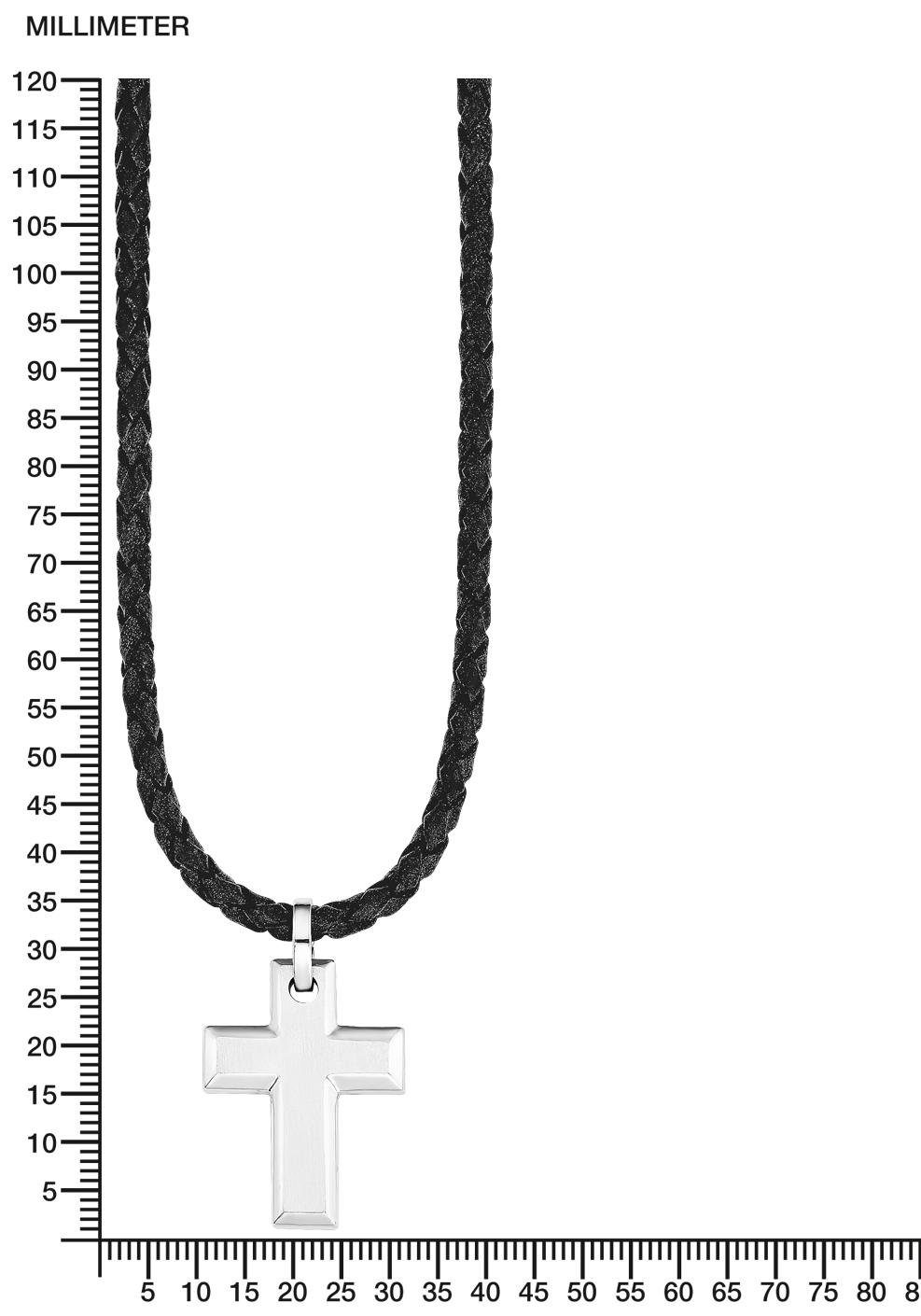 Maskuliner Accessoire Kreuzkette Leder, 2015064, als Schmuck aus Edelstahl stilvolles + s.Oliver