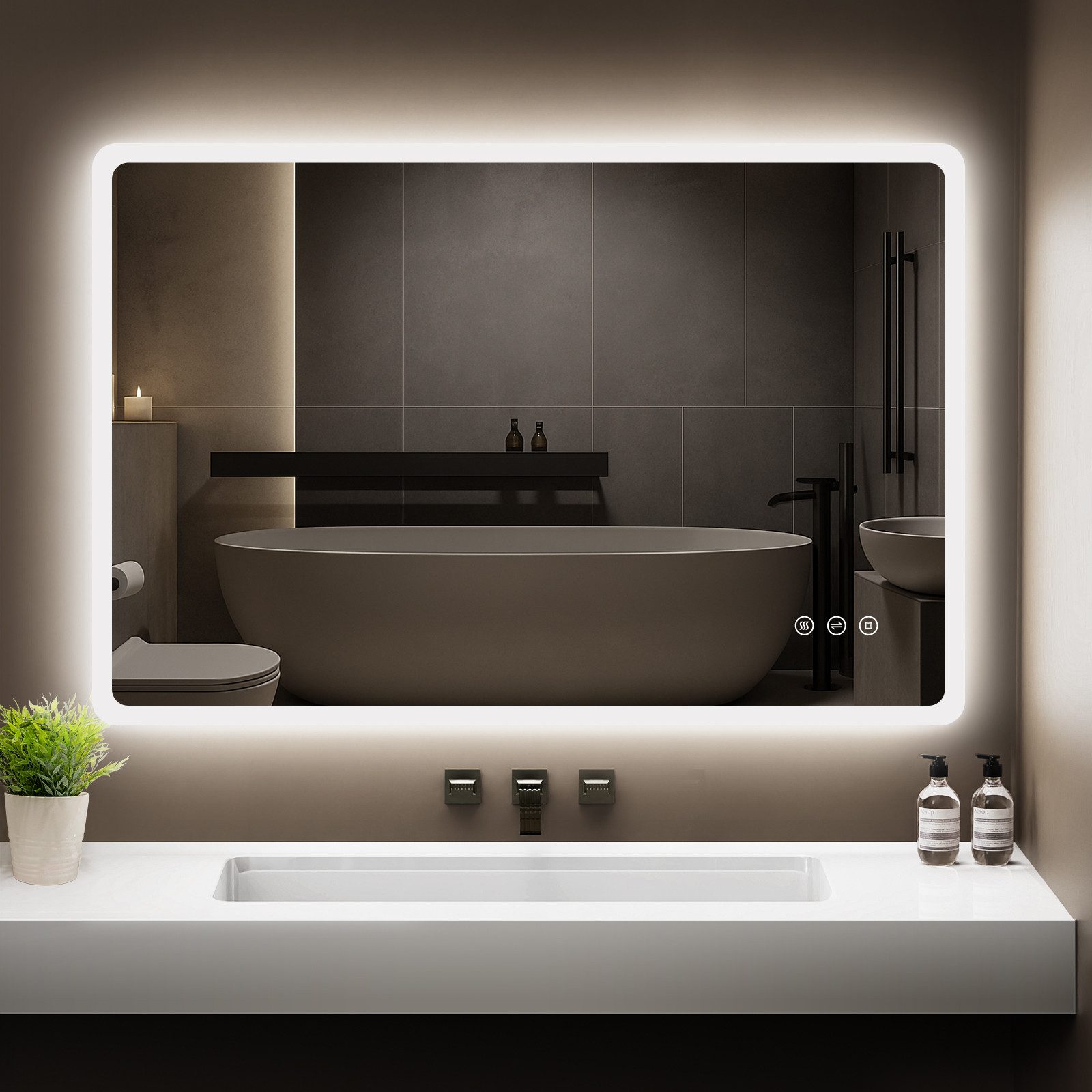 GIMBELEN Badspiegel mit LED-Beleuchtung, Badezimmerspiegel 100x60 cm, dimmbar (1-St), 3 Lichtfarbe, Anti-Beschlag, Speicherfunktion, IP44