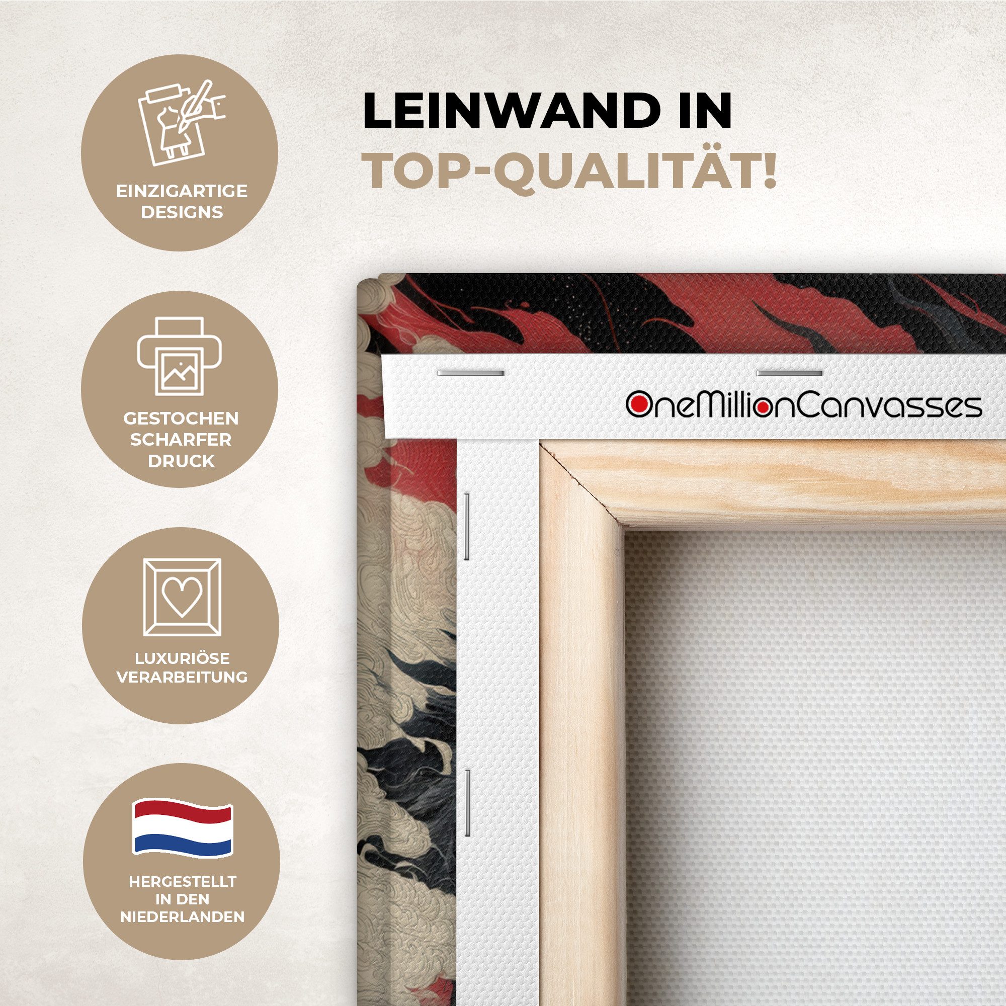 OneMillionCanvasses® Leinwandbild Schwarzer Drache - Rauchwolken - Rot, Fotodruck (1 St), Leinwand Canvas Wandbild, Wanddekoration 20x30 cm