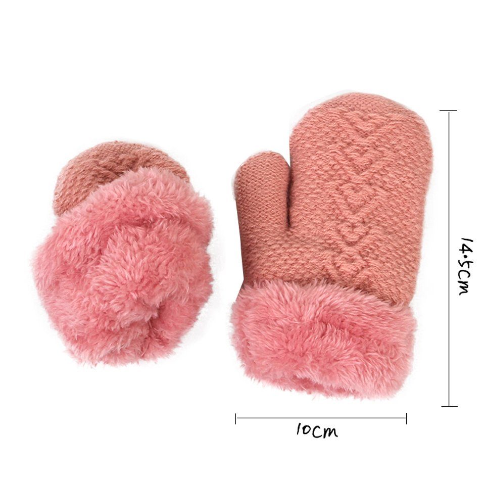 Coonoor Filzhut Kinder Mütze Schal 1-4 (3-St) Niedliches Geeignet Handschuhe alte Unisex fur Set Kinder Design Dunkelrosa Jahre