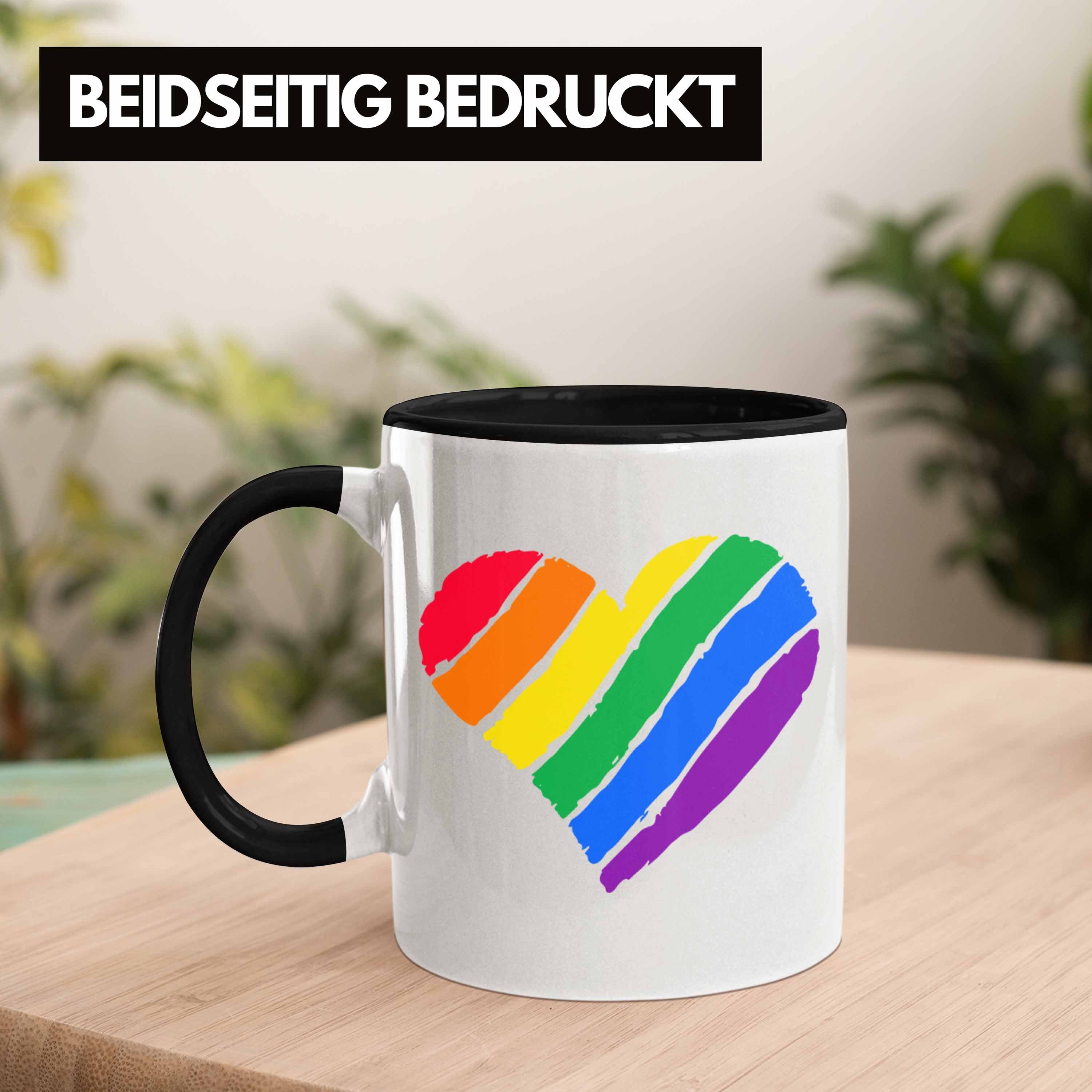 Trendation Tasse Trendation Grafik Lesben Pride Schwarz - Geschenk LGBT Tasse Herz Schwule Regenbogen Transgender