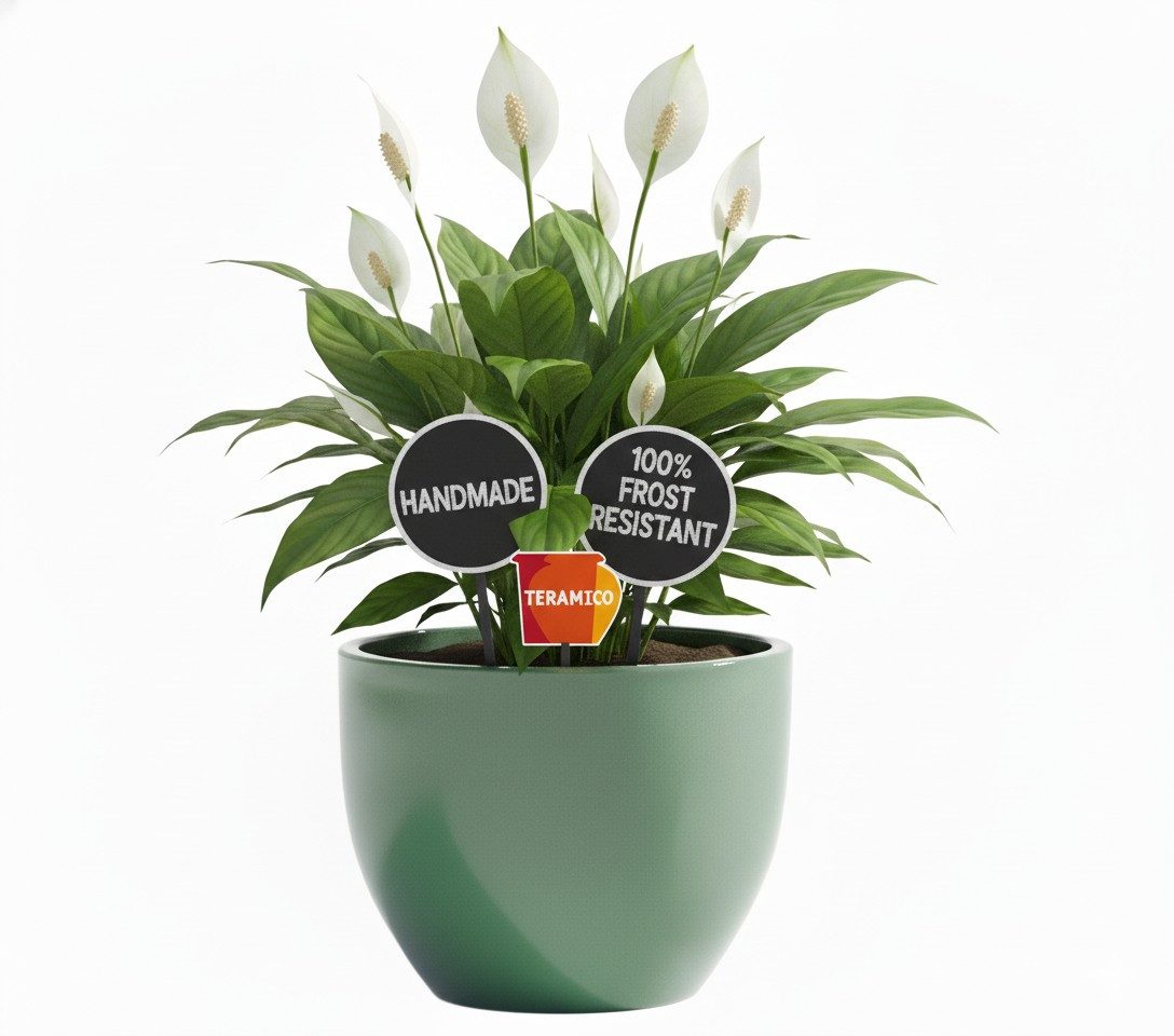 Teramico Pflanzkübel Keramik Pflanzgefäß Eggpot, Grün, Ø 21 cm, Steinzeug handgefertigt, 100% Frostfest