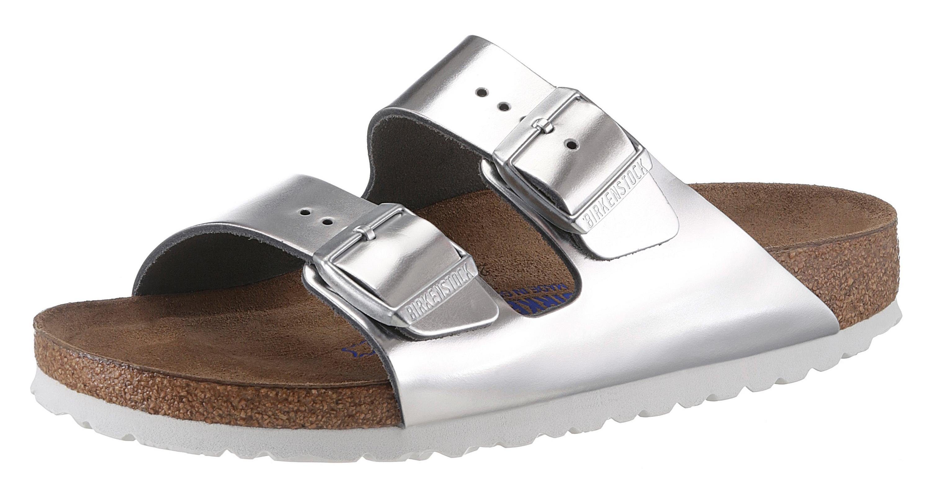 Birkenstock ARIZONA SFB Pantolette, in schmaler Schuhweite, Metallic-Optik, mit Soft-Fußbett online kaufen silberfarben Birkenstock ARIZONA SFB Pantolette, in schmaler Schuhweite, Metallic-Optik, mit Soft-Fußbett online kaufen silberfarben