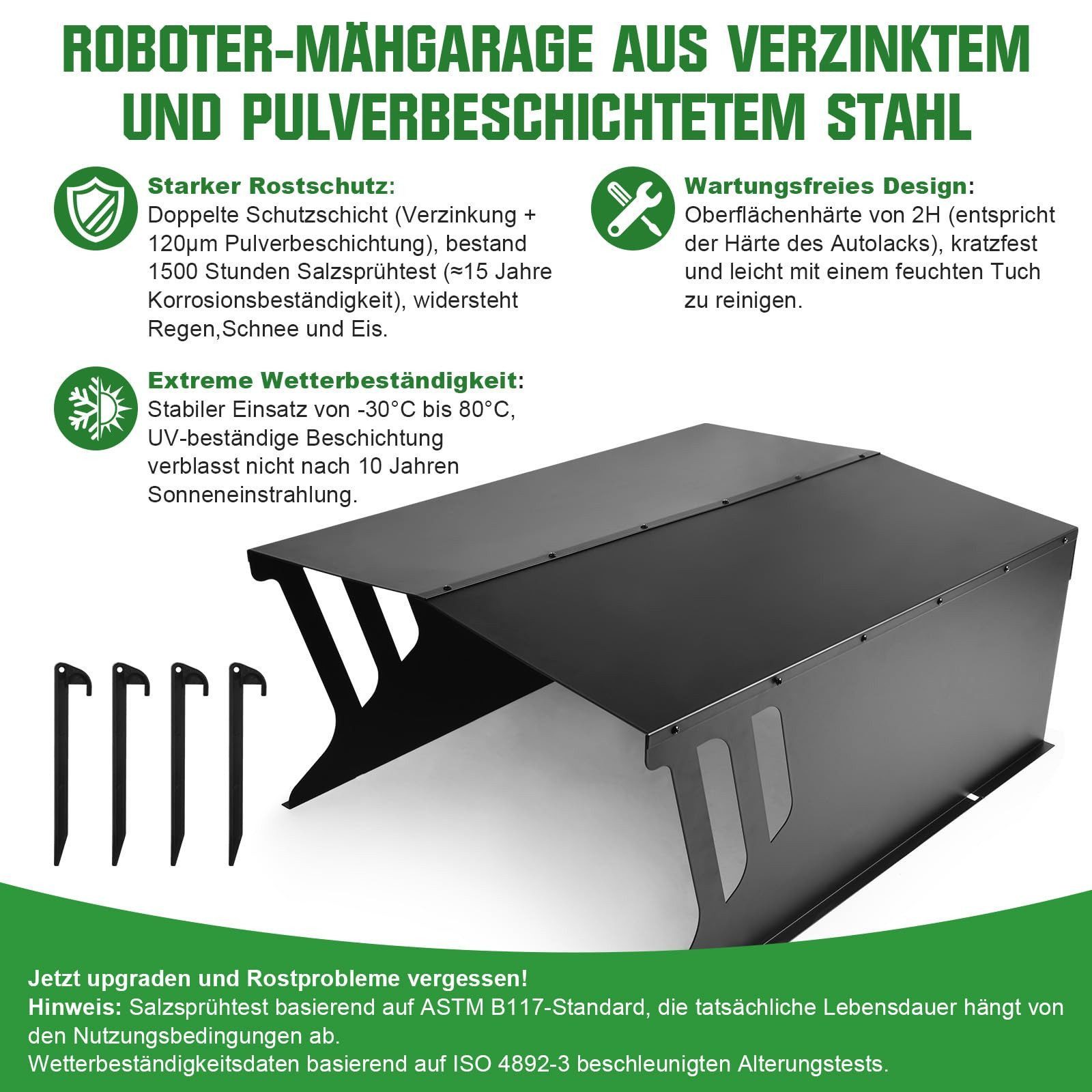 XERSEK Mähroboter-Garage Stahl Rasenmäher Garage Dach Carport Überdachung für Mähroboter, (78 x 61 x 34 cm), Rasenmäher Dach Carport Unterstand, Wasserdicht, Sonnen- und Regenschutz, UV-beständige, Schwarz)