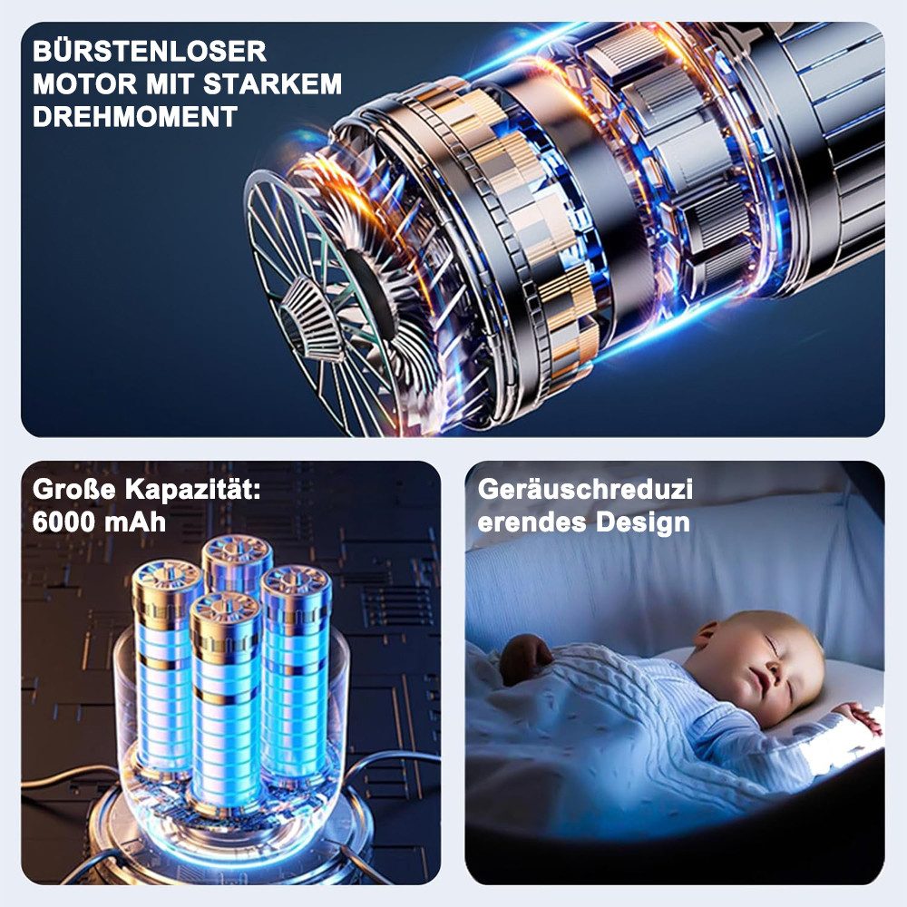 MODFU Akku-Handstaubsauger Auto Handstaubsauger Autostaubsauger mini Akku Staubsauger Kabellos, 100,00 W, Beutellos, 20000Pa 6000mA Staubgebläse Trocken Auto Haus Büro Küche Tierhaare usw