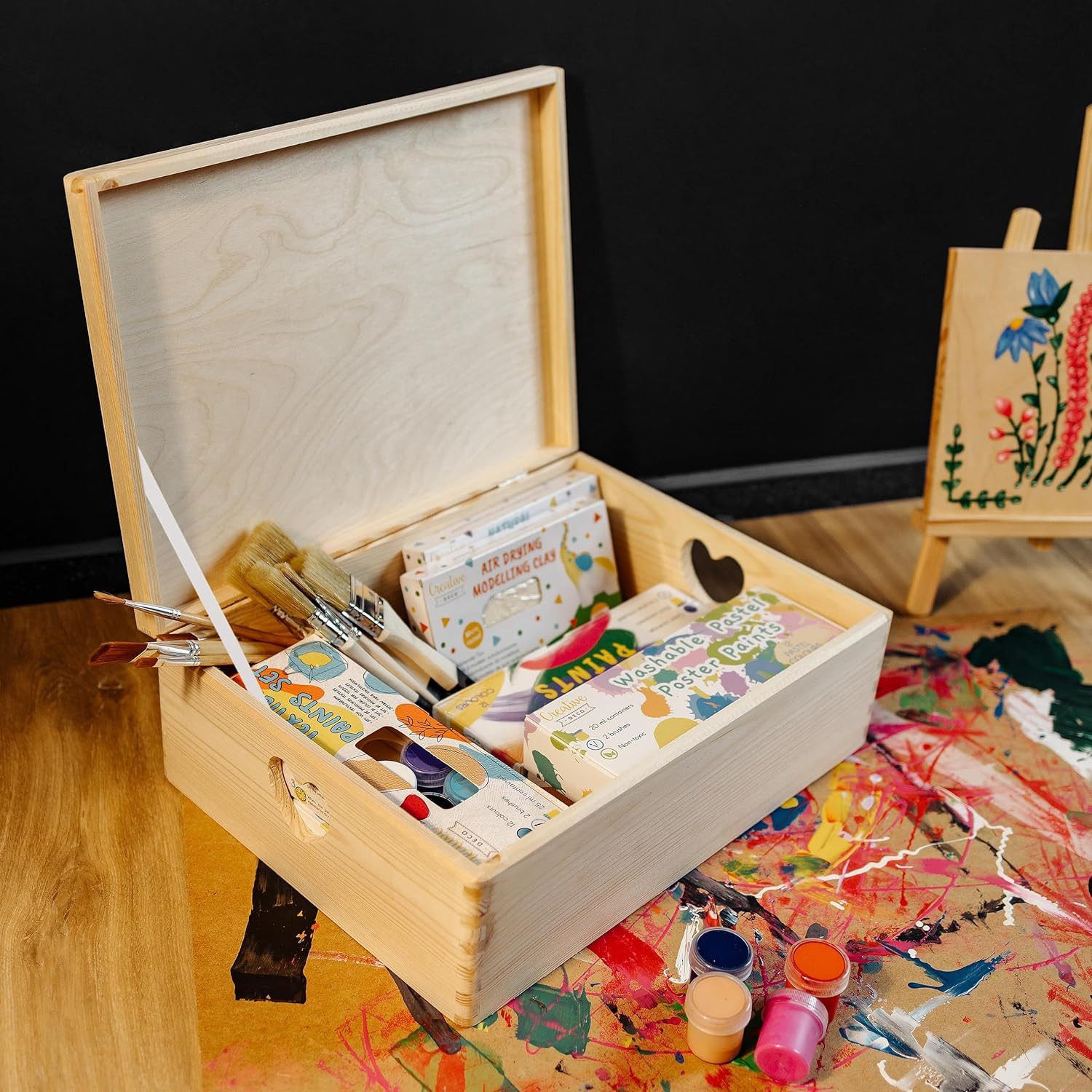Creative Deco Aufbewahrungsbox Holzkiste mit Deckel Erinnerungsbox Holzbox, herzförmige Griffe