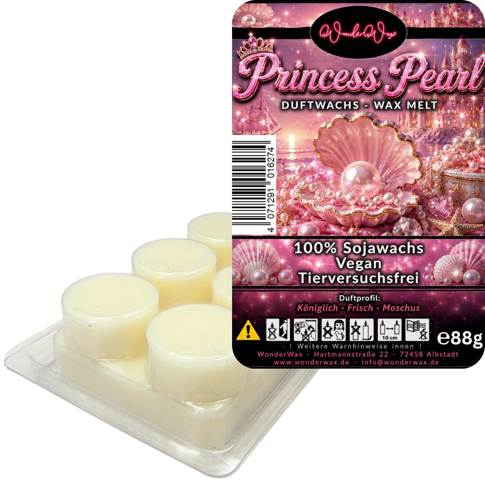 WonderWax Duftwachs WonderWax® Duftriegel 6 x Duftwachs Kreise Weiß, 100% Sojawachs (Princess Pearl), Duftrichtung: Princess Pearl