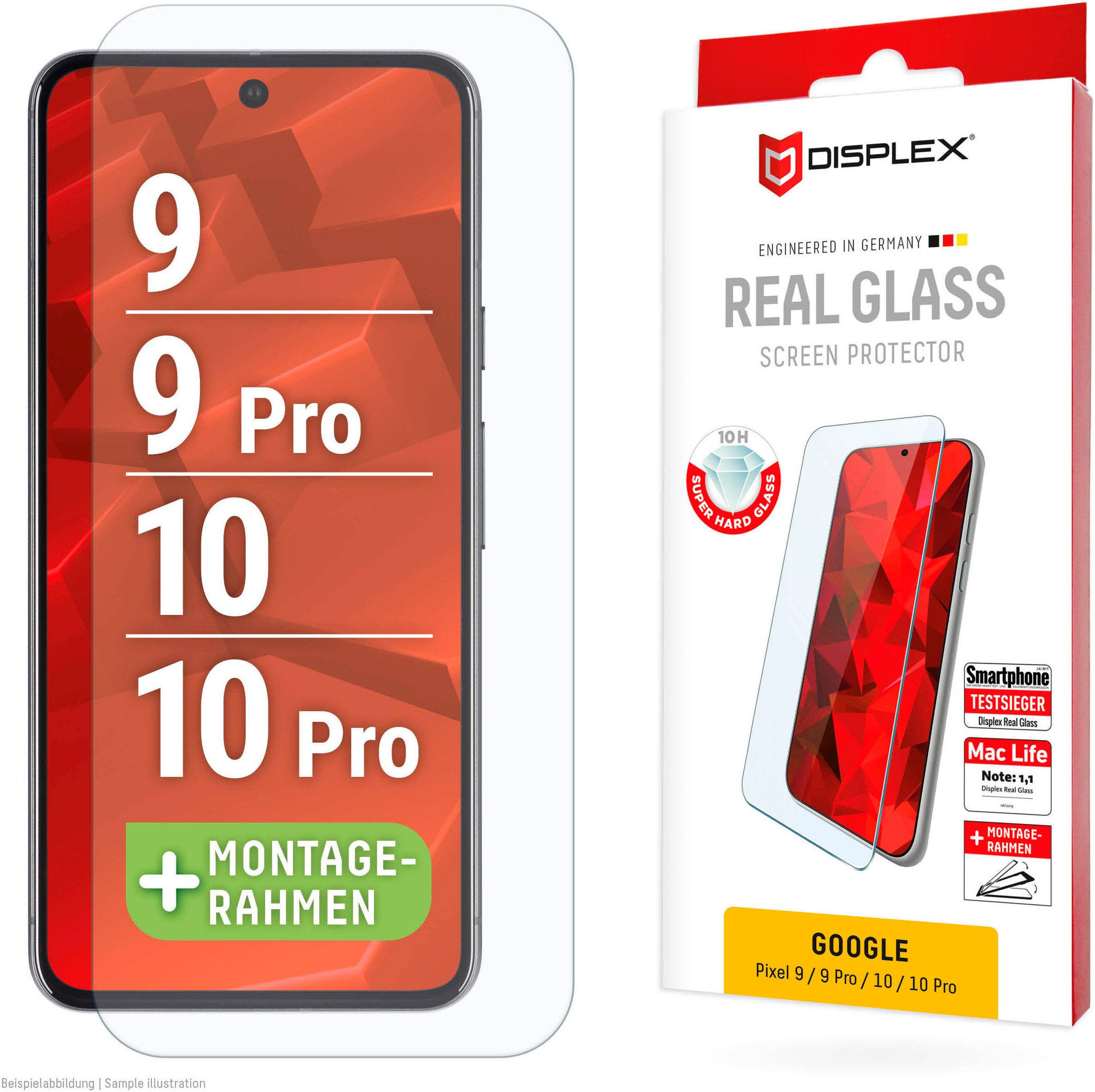Displex Displayschutzglas Real Glass Screen Protection für Google Pixel 10, Google Pixel 10 Pro, Google Pixel 9, Google Pixel 9 Pro, Displayschutzfolie, Schutzfolie, Bildschirmschutz, kratz- & stoßfest