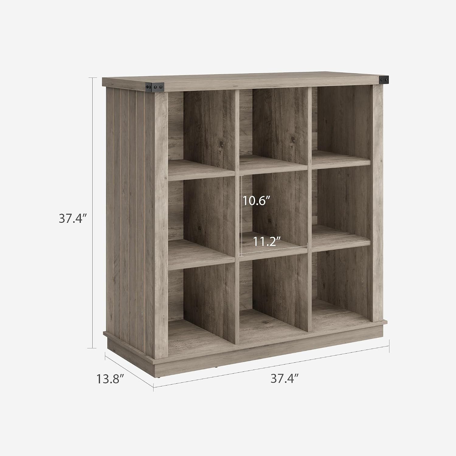 GarveeMore Bücherregal Regal mit 9 Fächern,4 Ebenen Holzregal für den Eingangsbereich, horizontales Bücherregal im Landhausstil,niedriges Bücherregal