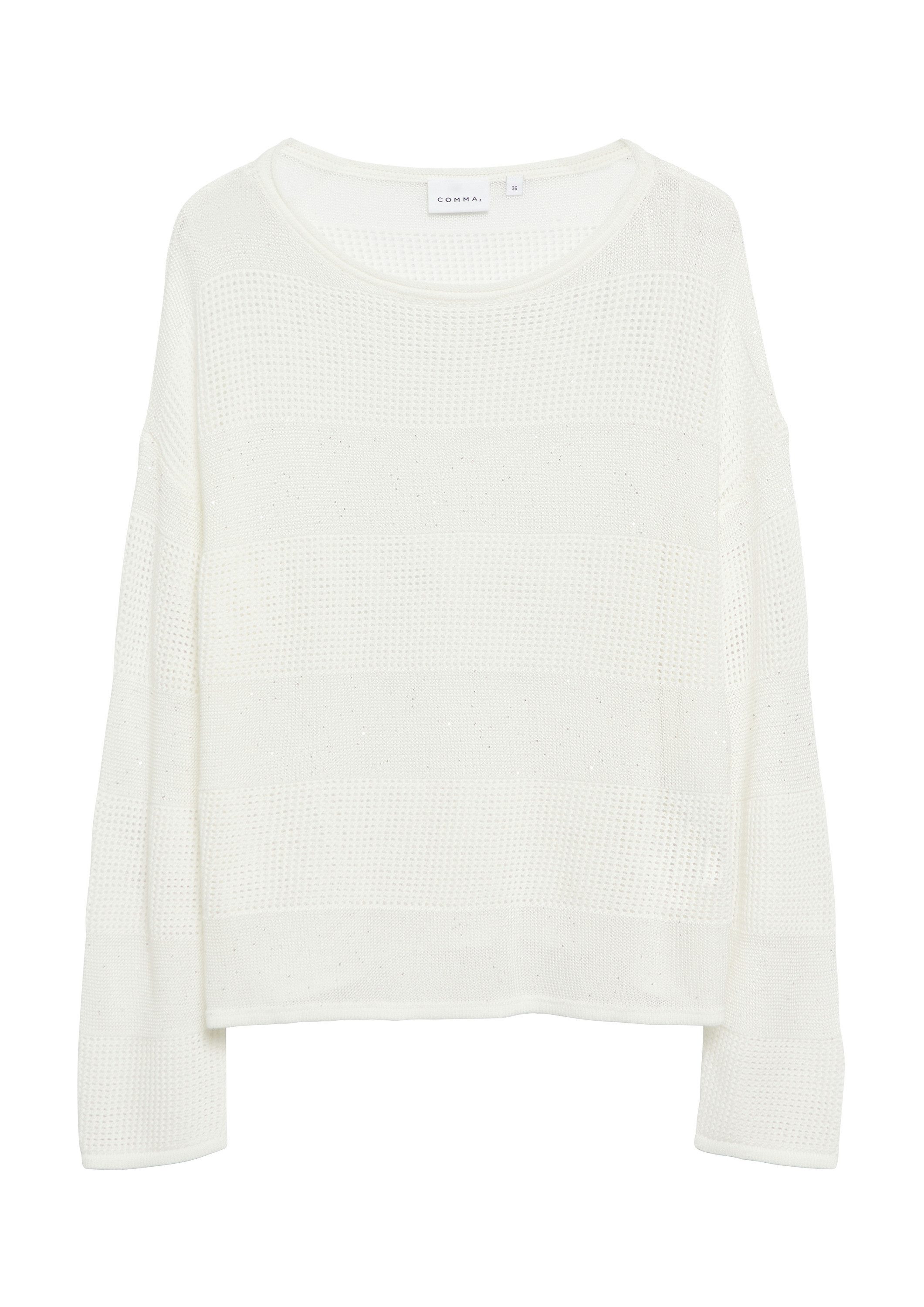 comma Longpullover Strickpullover Pullover aus Ajourstrick mit feinen Pailletten