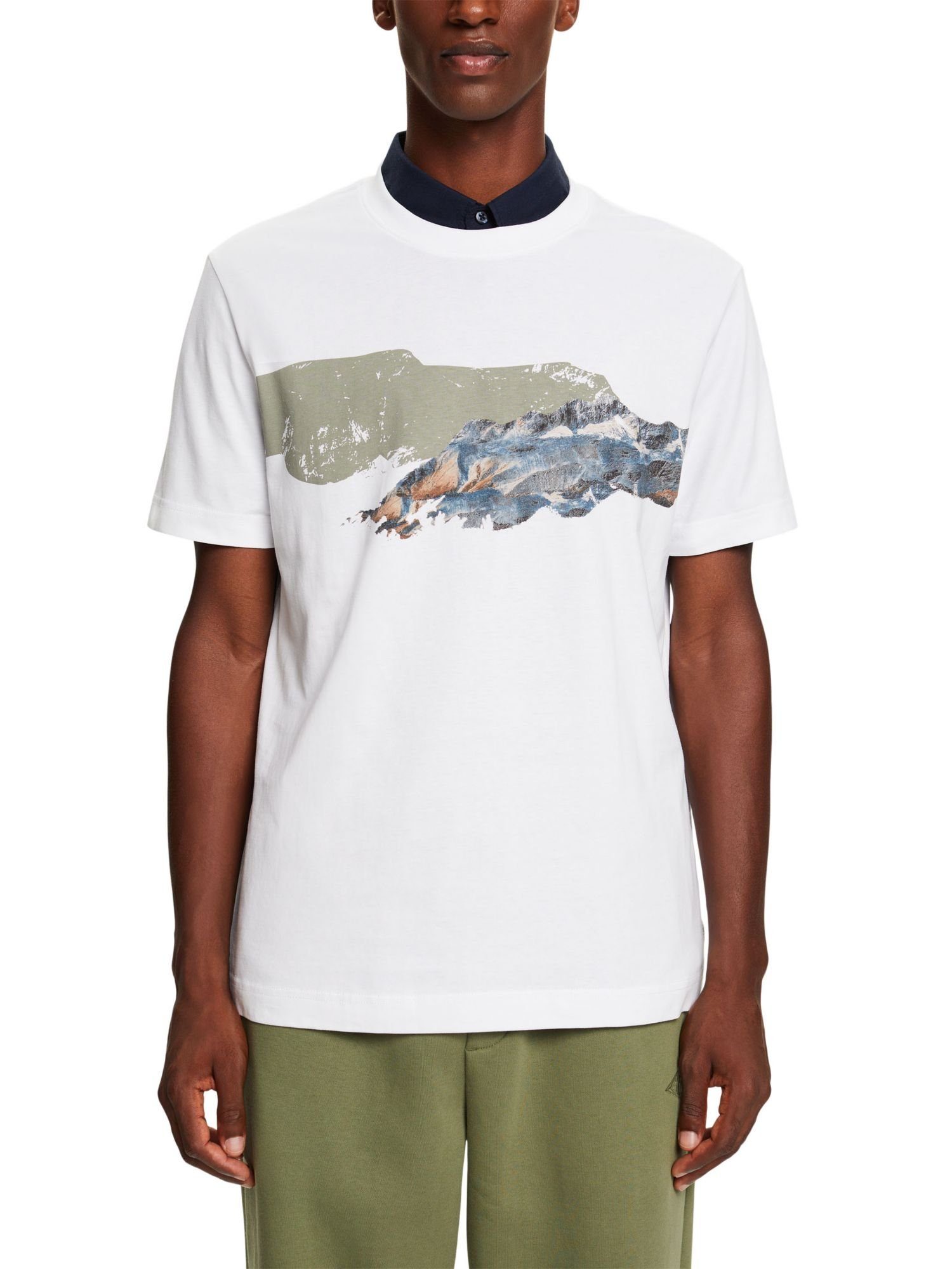T-Shirt mit WHITE (1-tlg) Esprit Print Baumwoll-T-Shirt