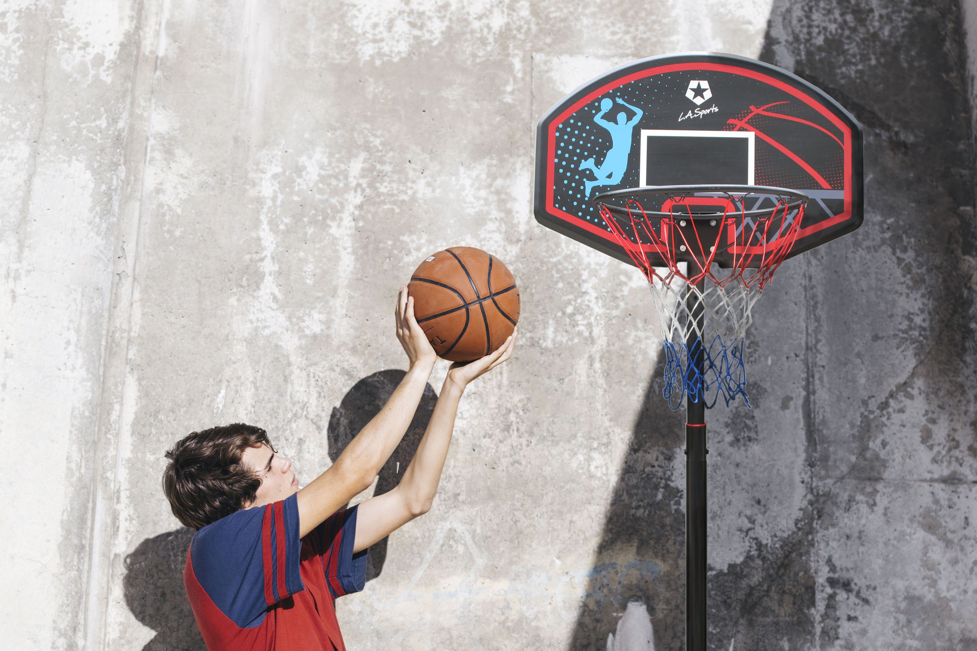 L.A. Sports Basketballkorb Basketballkorb, 3-St., (Set, pulverbeschichtete Ständer), Komplett-Set Transportrollen, mit Netz und stabile Metallrohre mit