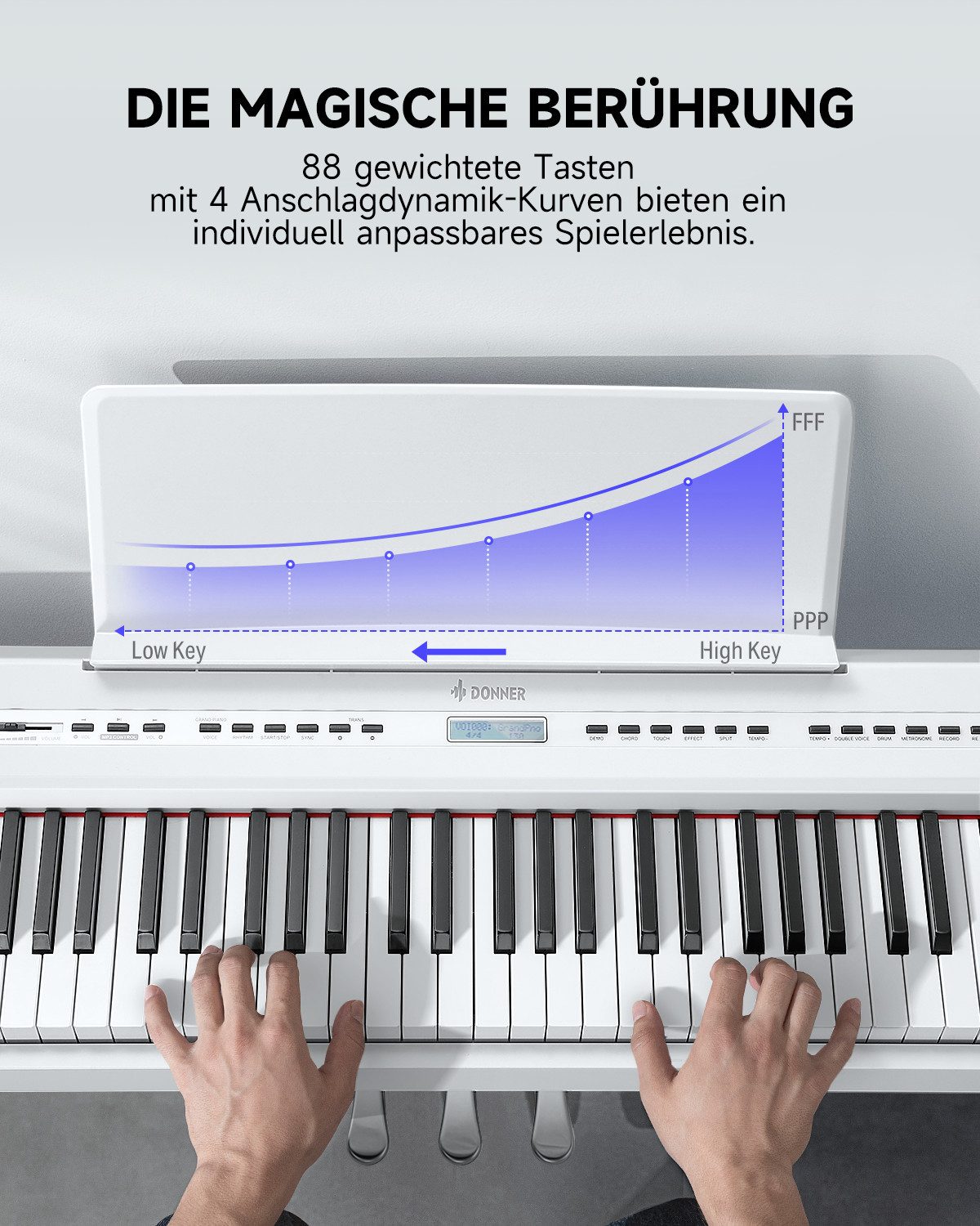 Donner Digitalpiano E-Piano 88 Tasten Hammermechanik Gewichtete Tastatur Klavier DEP-20 (Set, mit Möbelständer, 3-Pedal-Einheit), für Anfänger Tragbares E-Piano – Bild 2 von 5