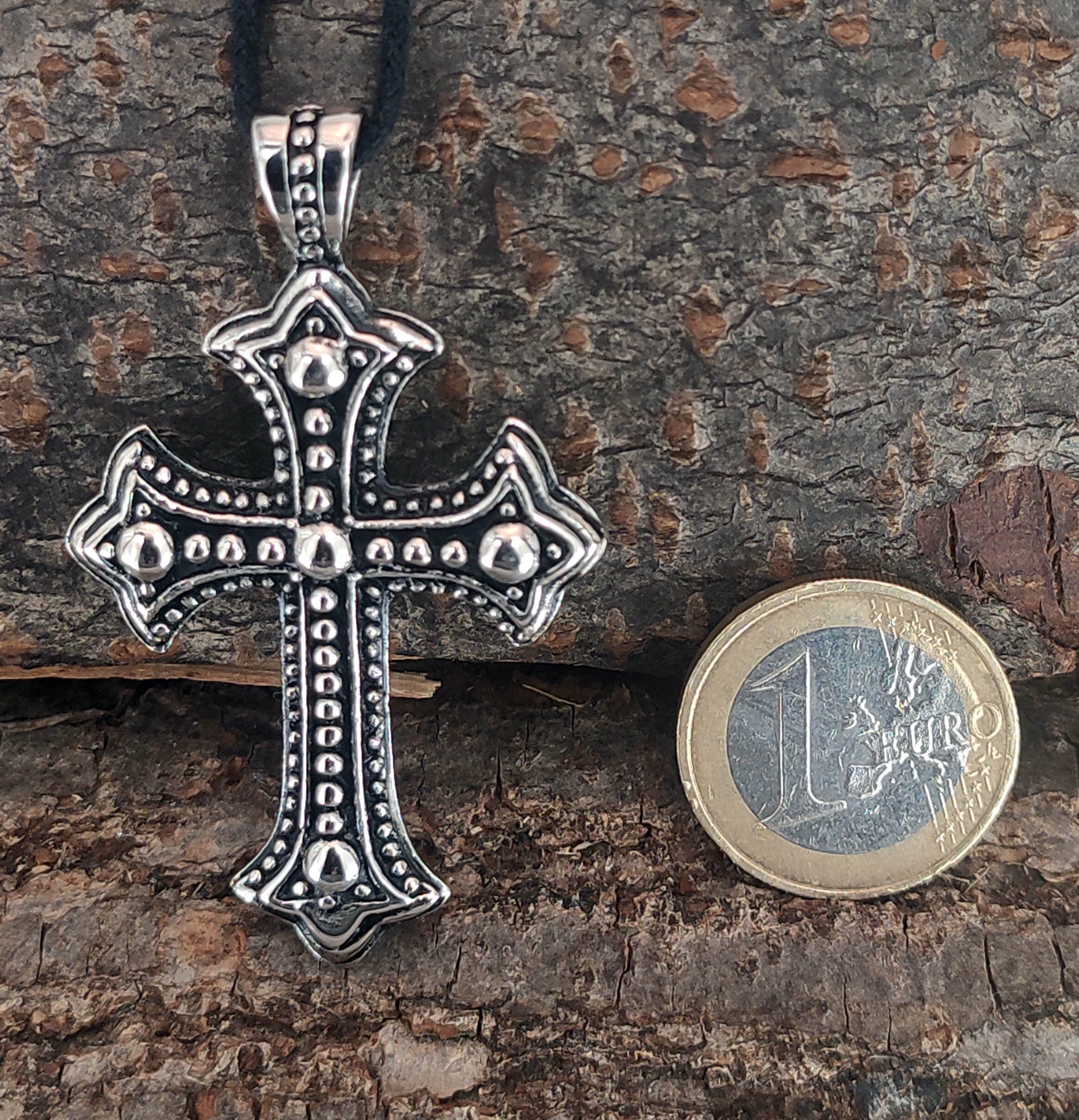 Leather Cross Edelstahl Kettenanhänger Kreuz aus christlich Kiss verzierter of schön Anhänger mit