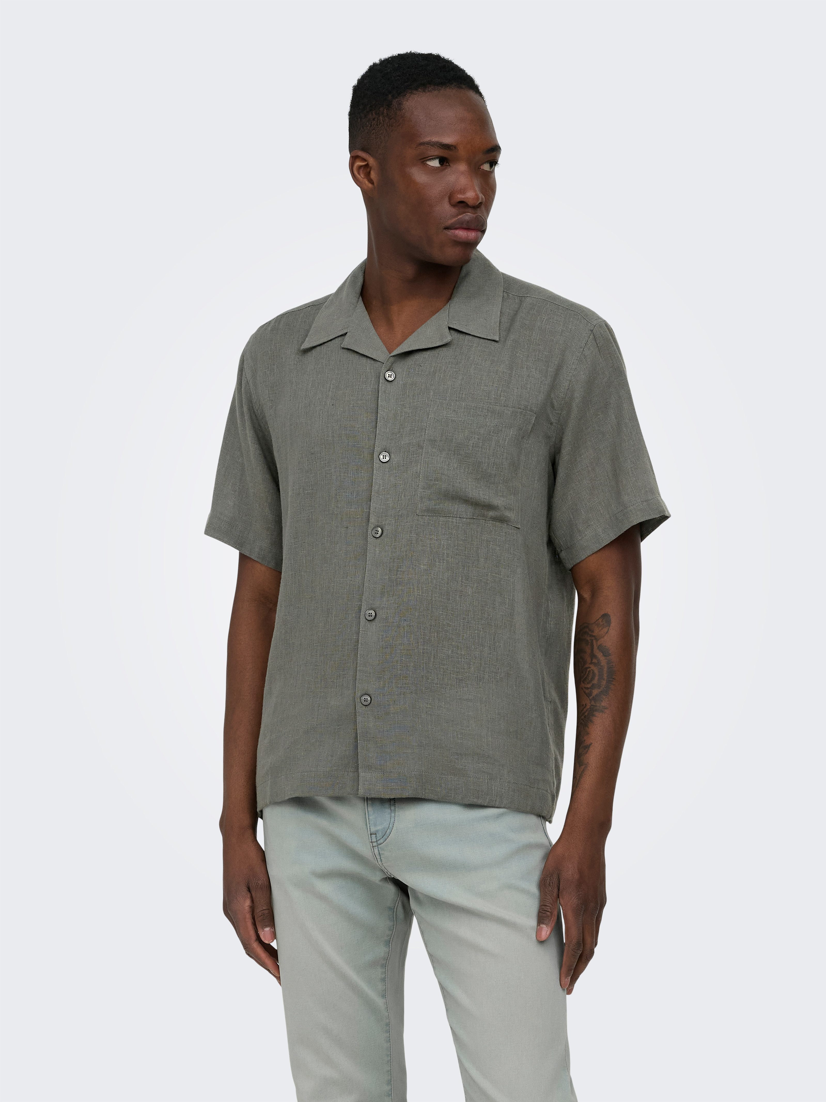 ONLY & SONS Kurzarmhemd ONSLAURENCE RLX RESOR SS LINENBLEND NOOS