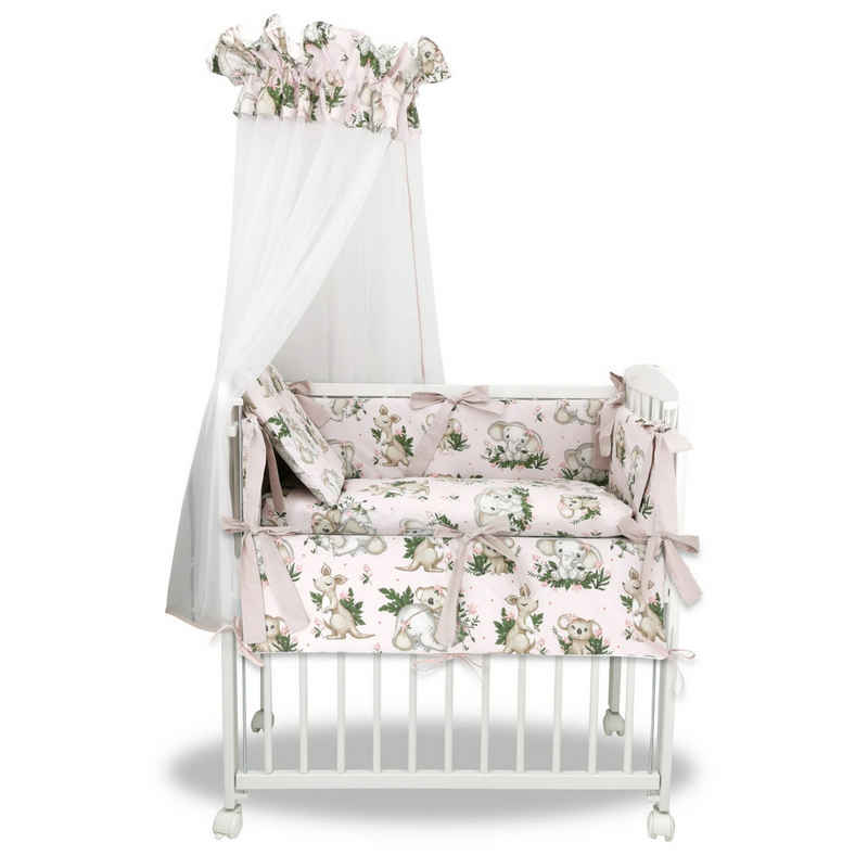 Baby-Delux Beistellbett Babybett Animals Rosa, 10-tlg., Stillbett 90x40 weiß höhenverstellbar, Matratze inkl. komplett Set