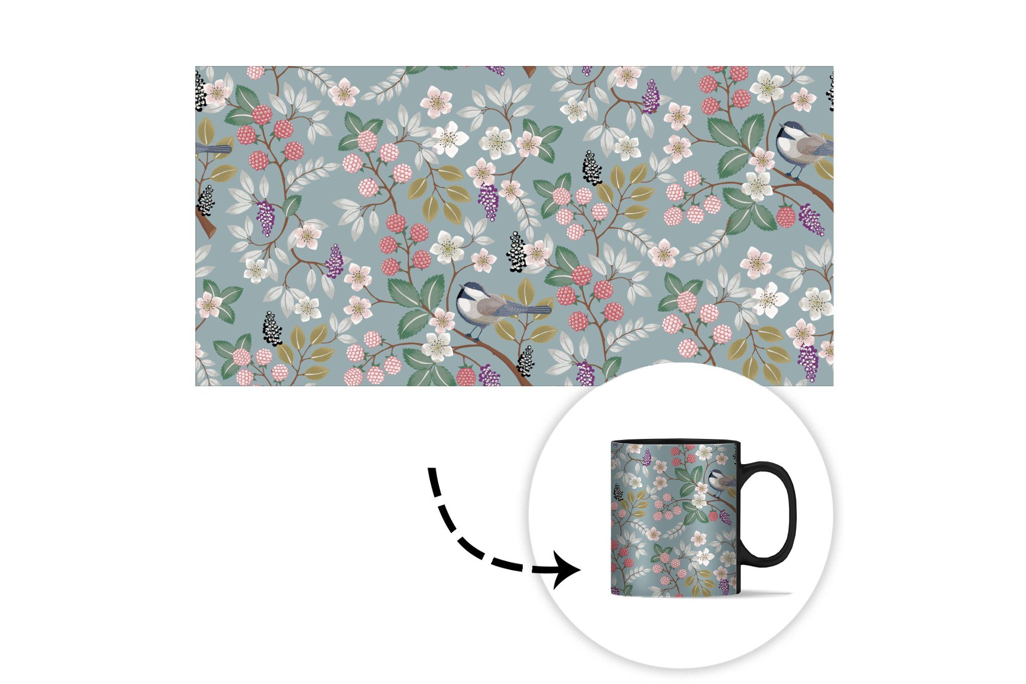 Kaffeetassen, Geschenk MuchoWow Tasse - Muster, Zaubertasse, - Blumen Keramik, Illustration Farbwechsel, Teetasse,