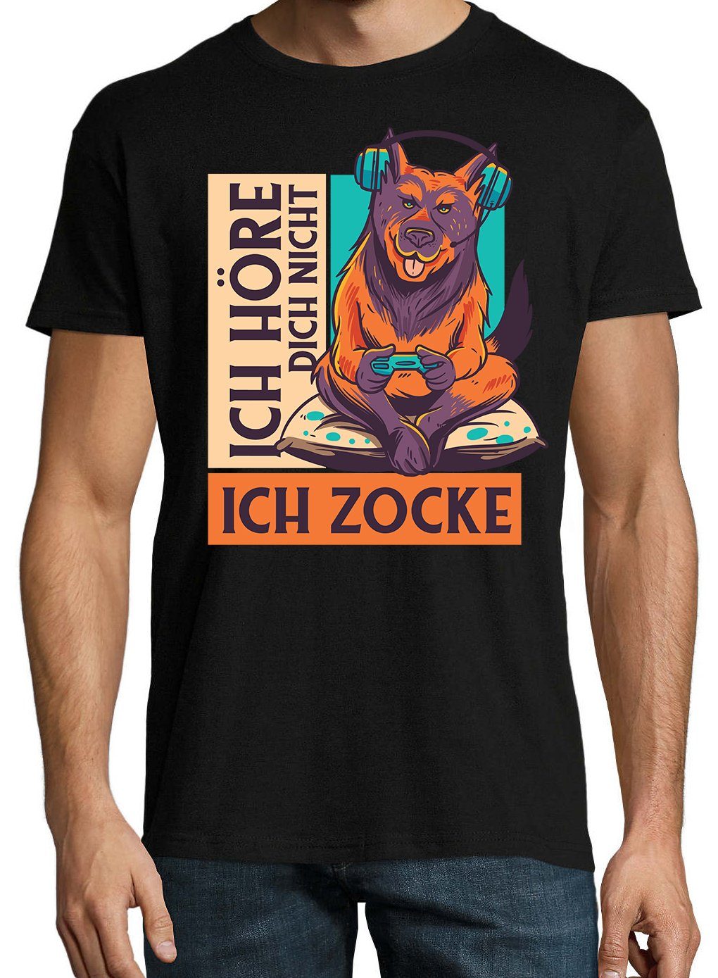 Shirt Schwarz Ich trenigdem Zocke" Youth T-Shirt Herren mit Designz Dich "Ich Frontprint Höre Nicht,