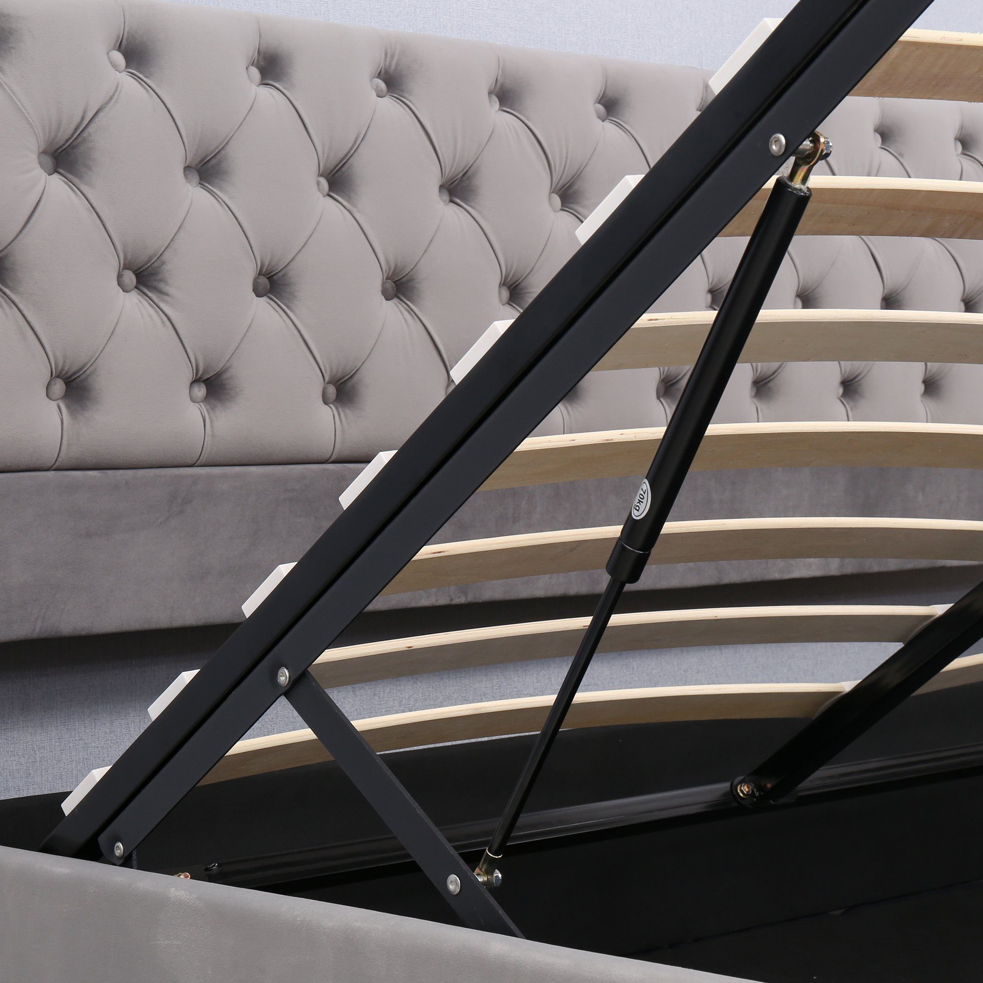 Boxspringbett (Doppelbett Funktionsbett mit Bettkasten und Lattenrost), Polsterbett 180x200 cm Hydraulisches Bett, Samt, Gepolstertes Kopfteil