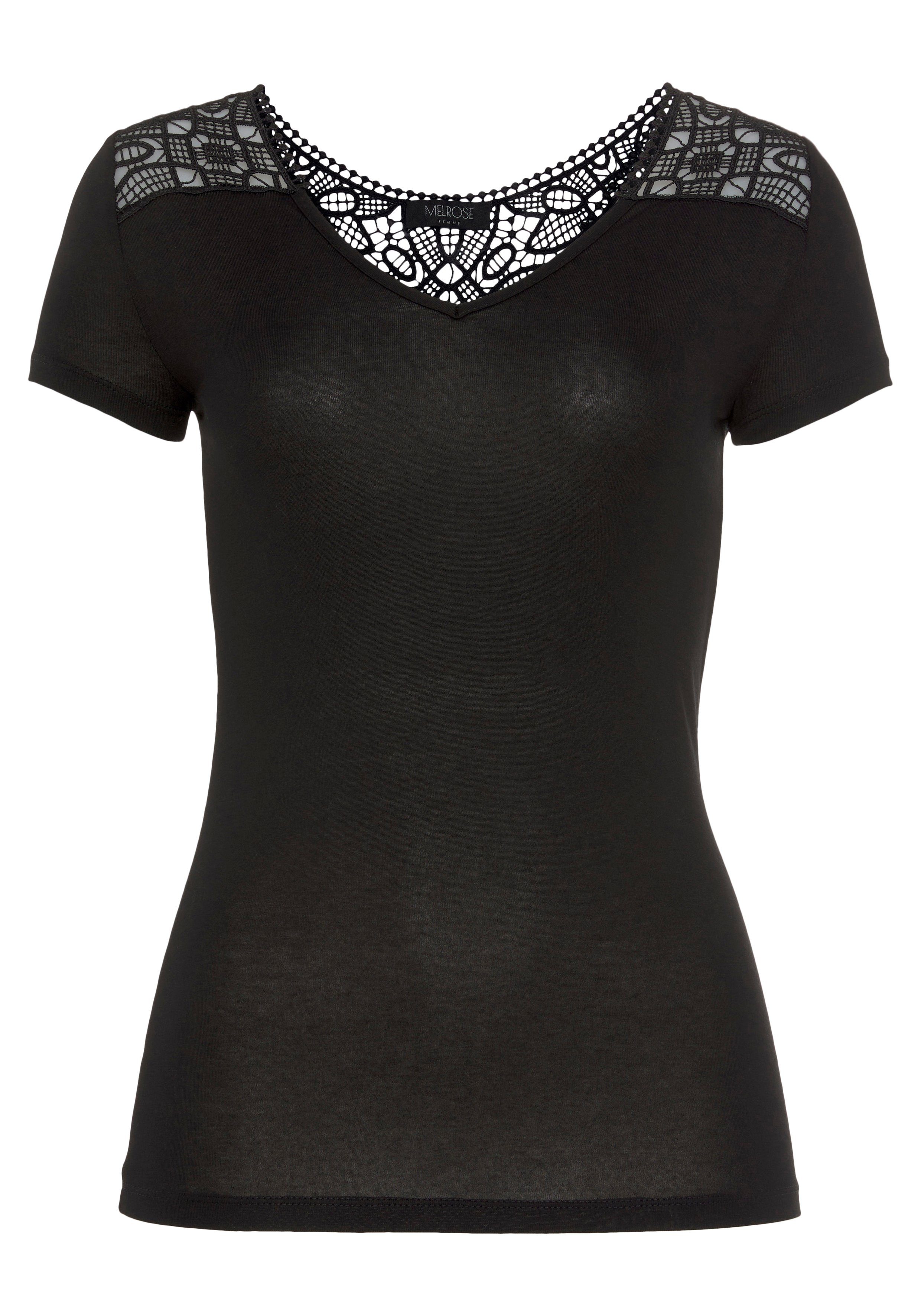 V-Ausschnitt T-Shirt Melrose schwarz mit