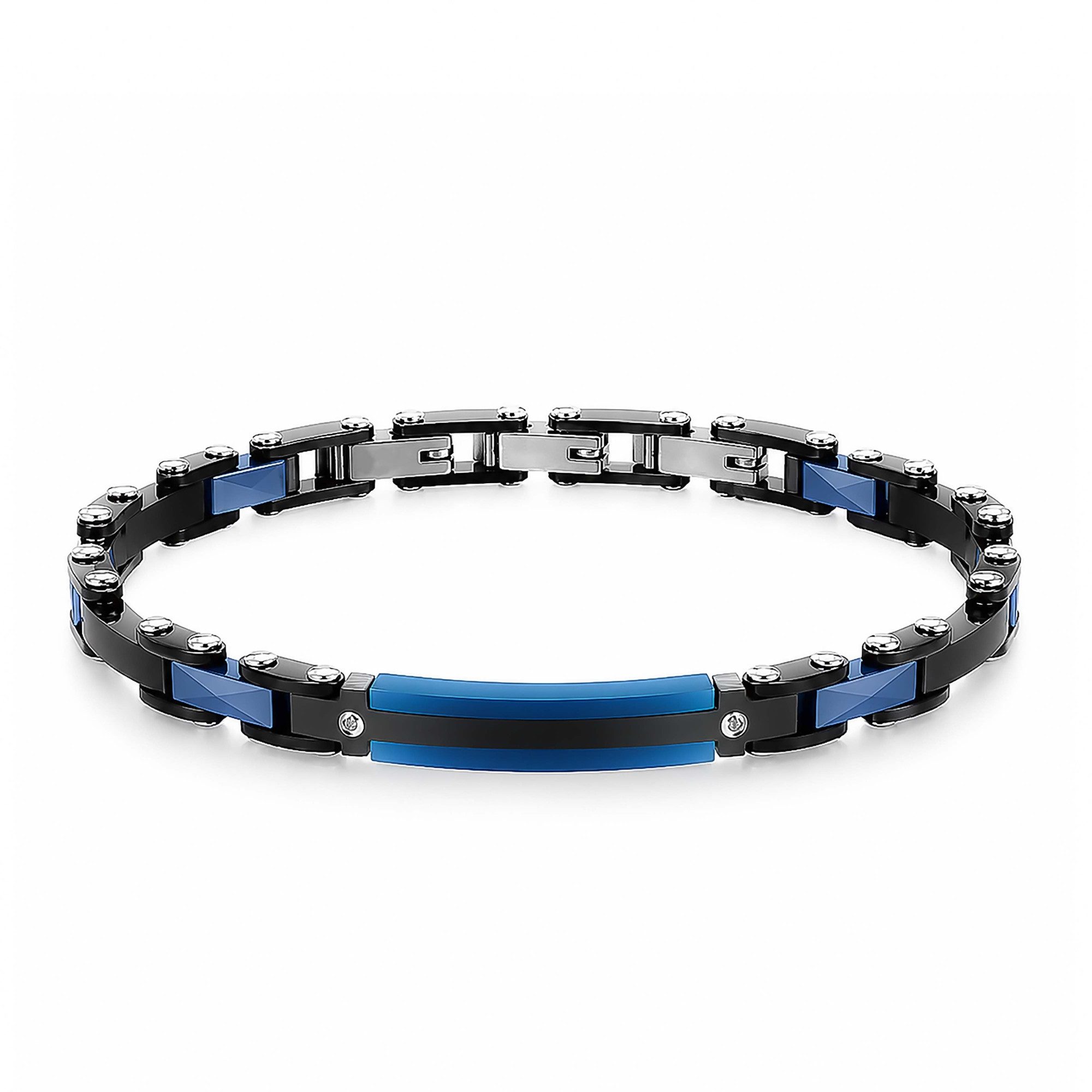 UNIQAL.de Edelstahlarmband Unisex CIELO BLAU – Keramik, Edelstahl & Zirkonia, Blau-Schwarz Optik (mit intensiver Farbwirkung und eleganter Premium-Beschichtung, inkl. Schmuckverpackung), hautfreundlicher 316L Edelstahl, wasserbeständig, verstellbar