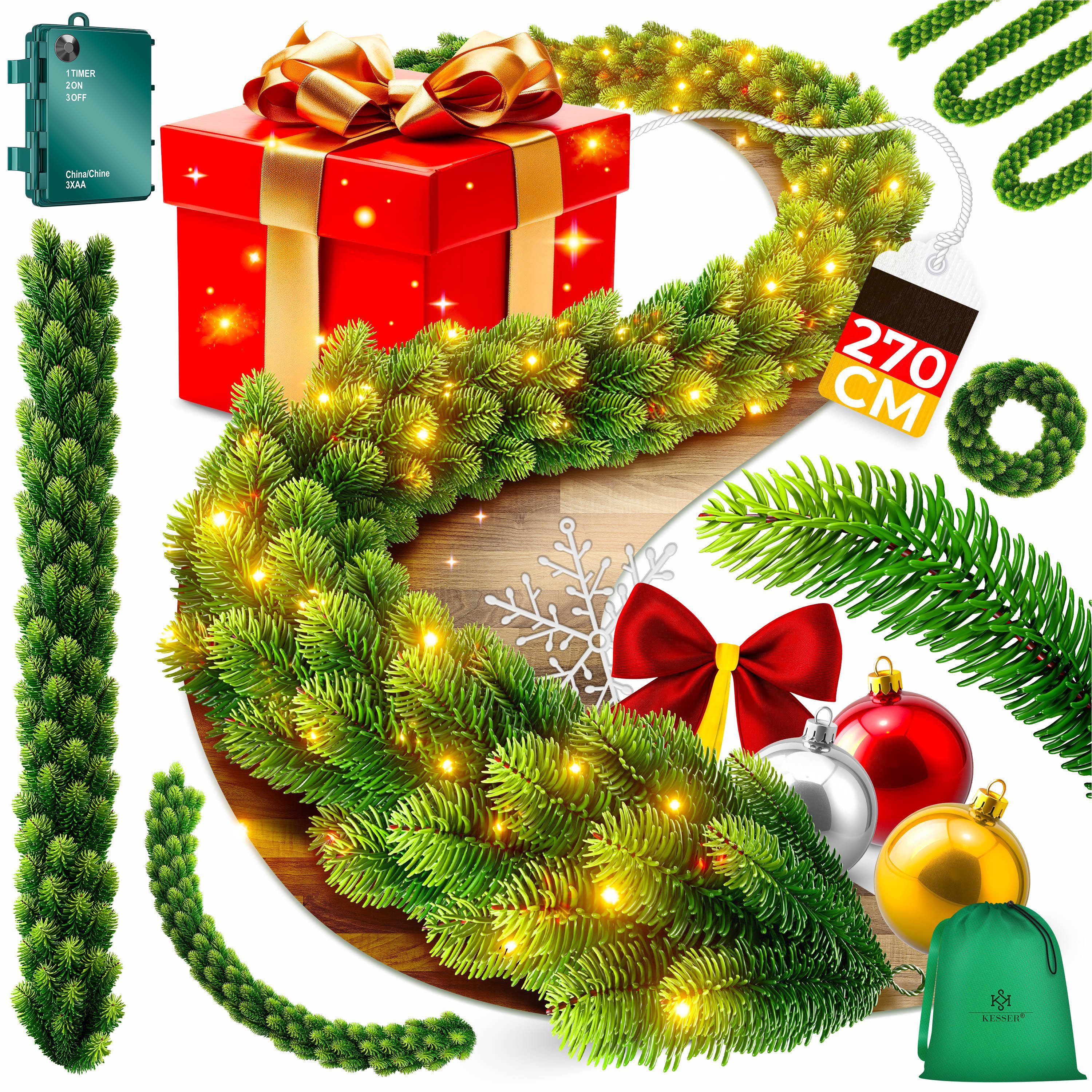 Kunstgirlande Weihnachtsgirlande 2,7m naturgetreue LED Girlande Weihnachtsd günstig online kaufen